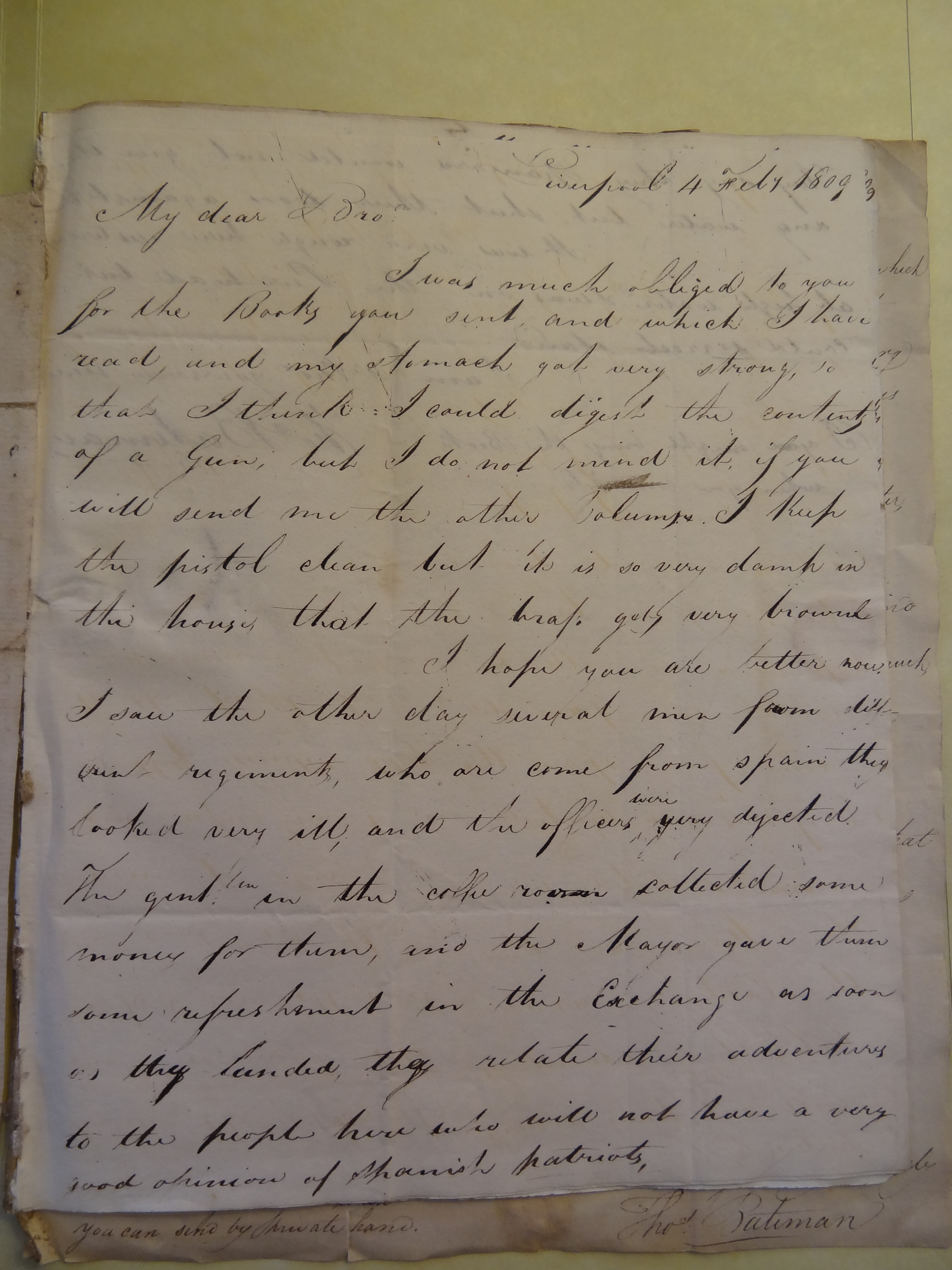 Image #1 of letter: Thomas Bateman (junior) to William Bateman, 4 February 1809