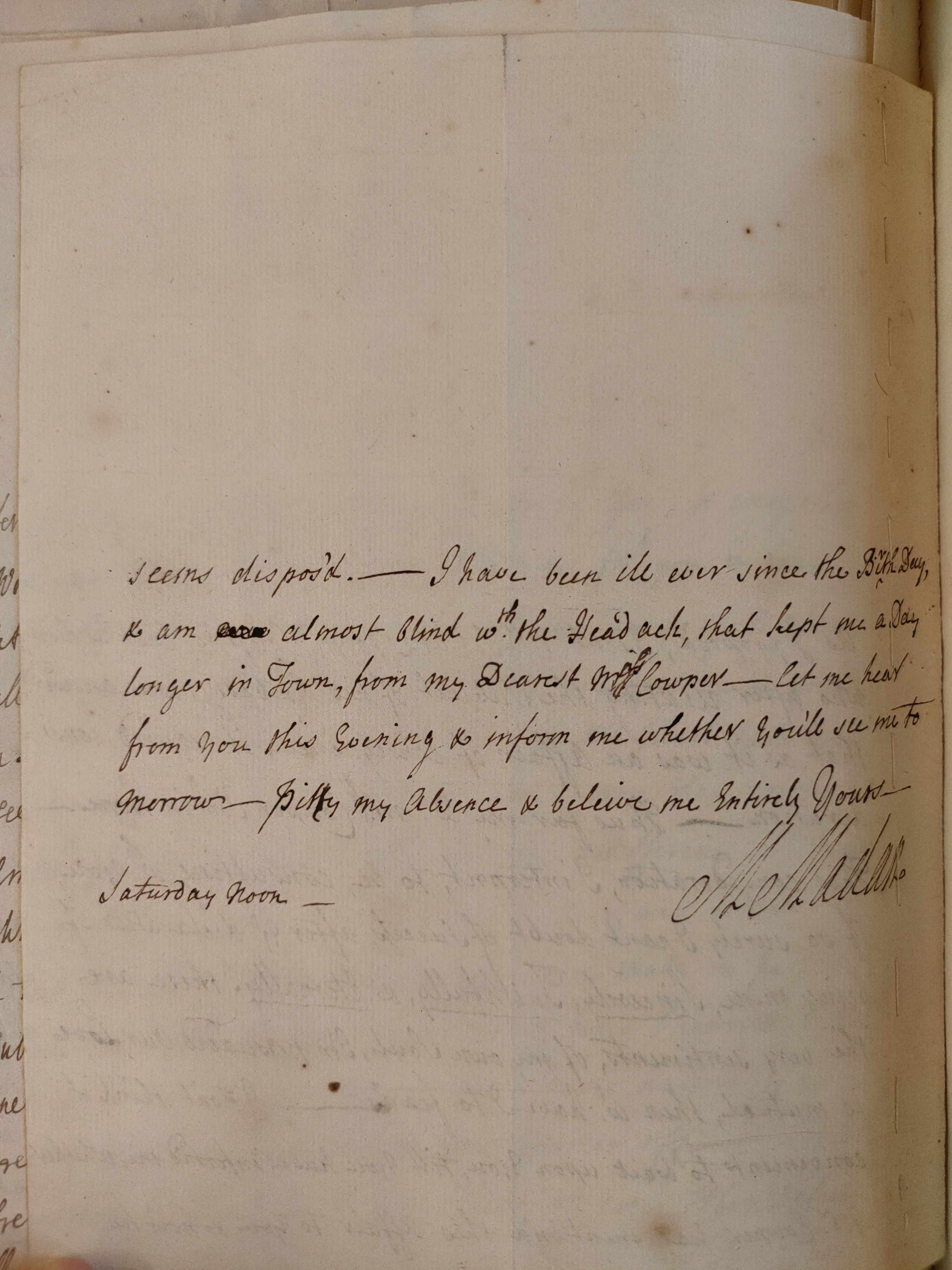 Image #2 of letter: Martin Madan to Judith Cowper, 1723