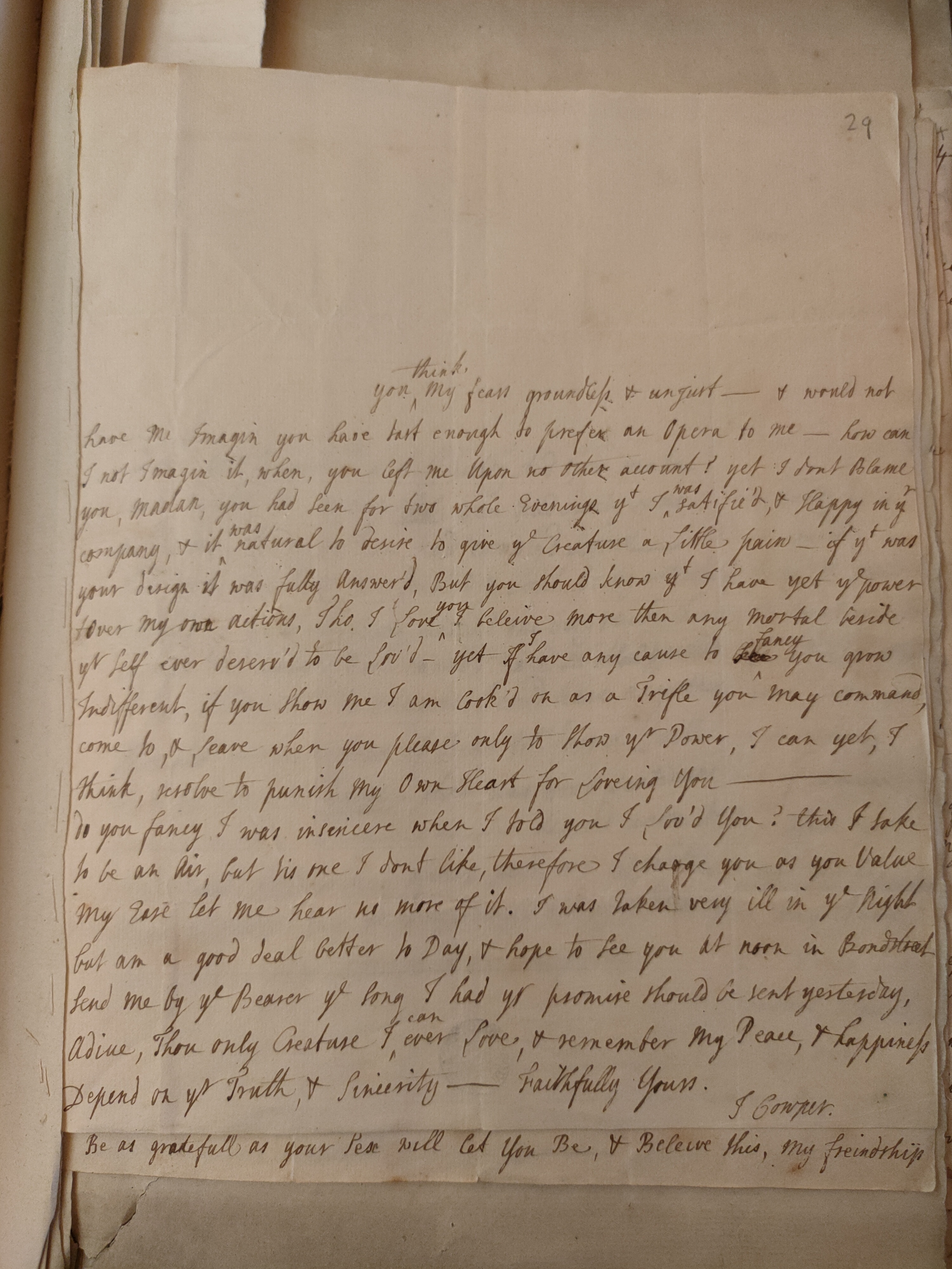 Image #1 of letter: Judith Cowper to Martin Madan, 1723