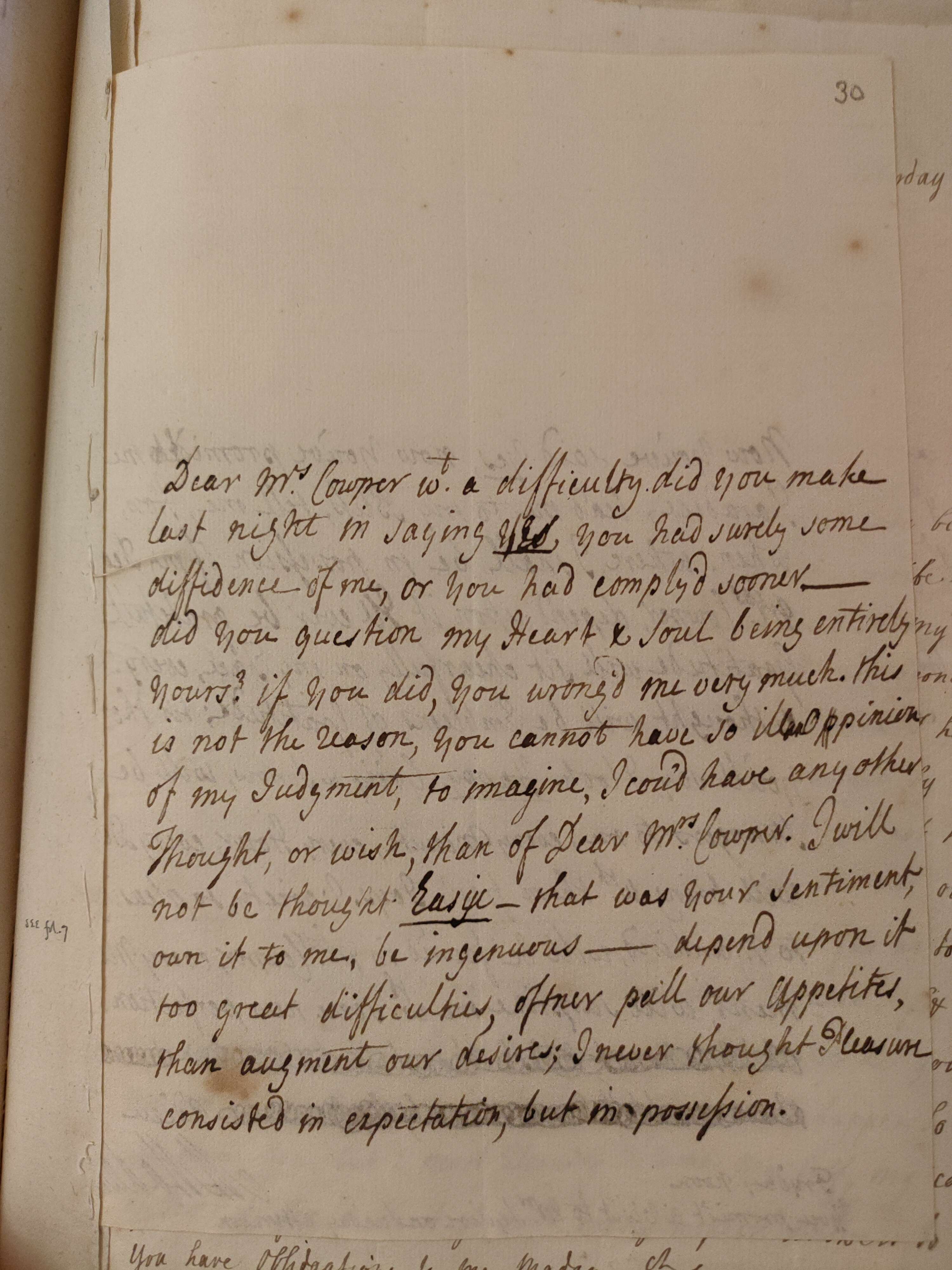 Image #1 of letter: Martin Madan to Judith Cowper, 1723