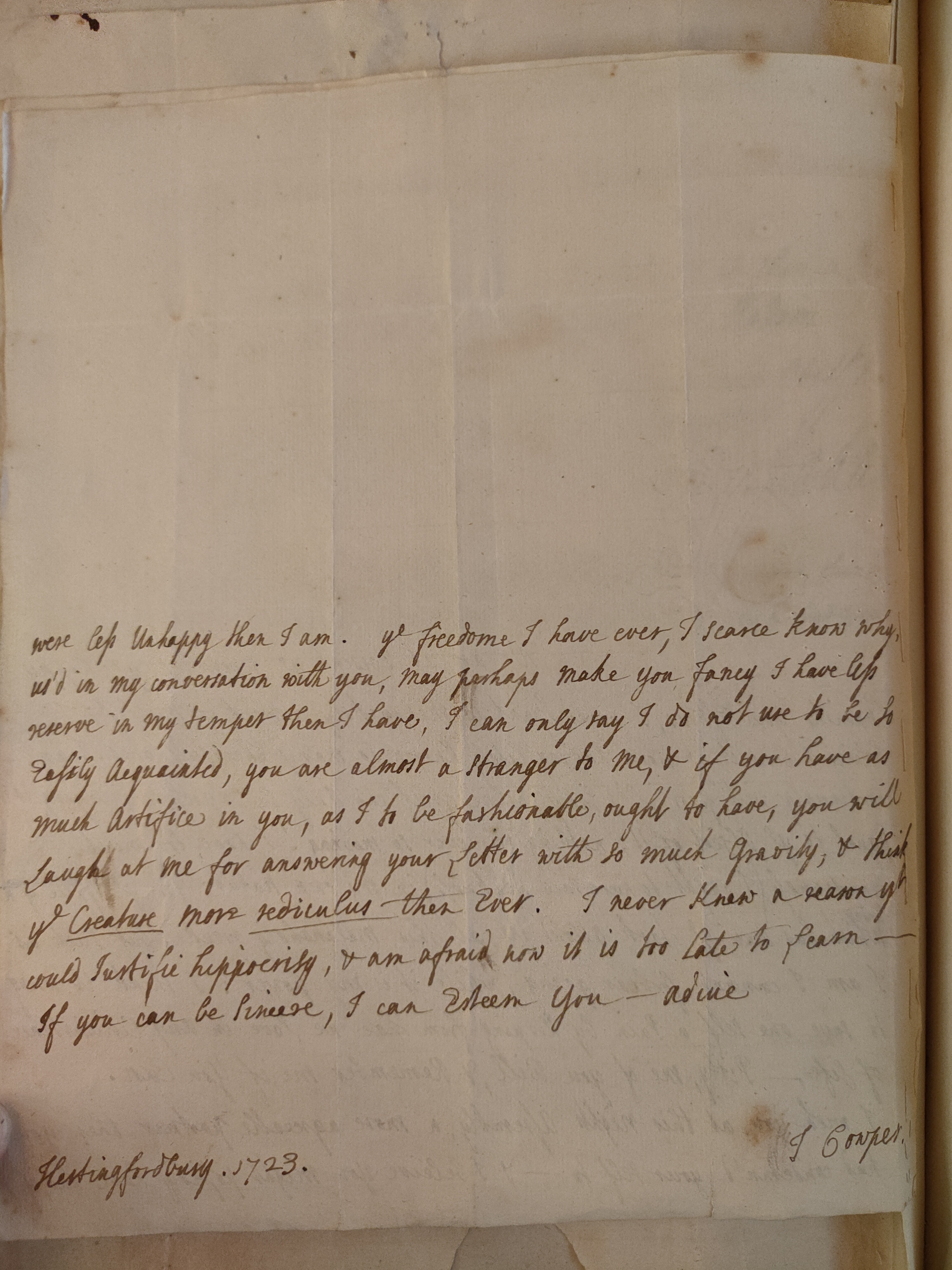 Image #2 of letter: Judith Cowper to Martin Madan, 1723