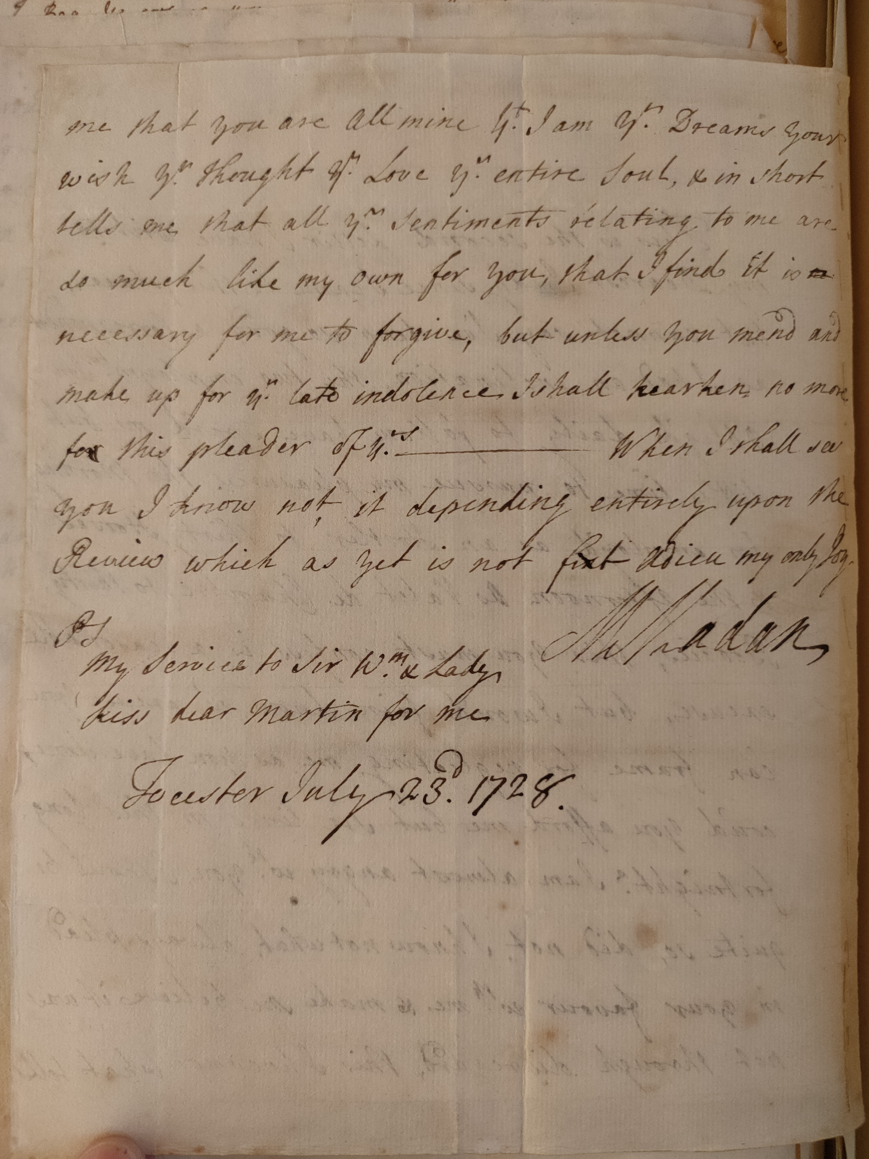Image #2 of letter: Martin Madan to Judith Madan, 23 July 1728