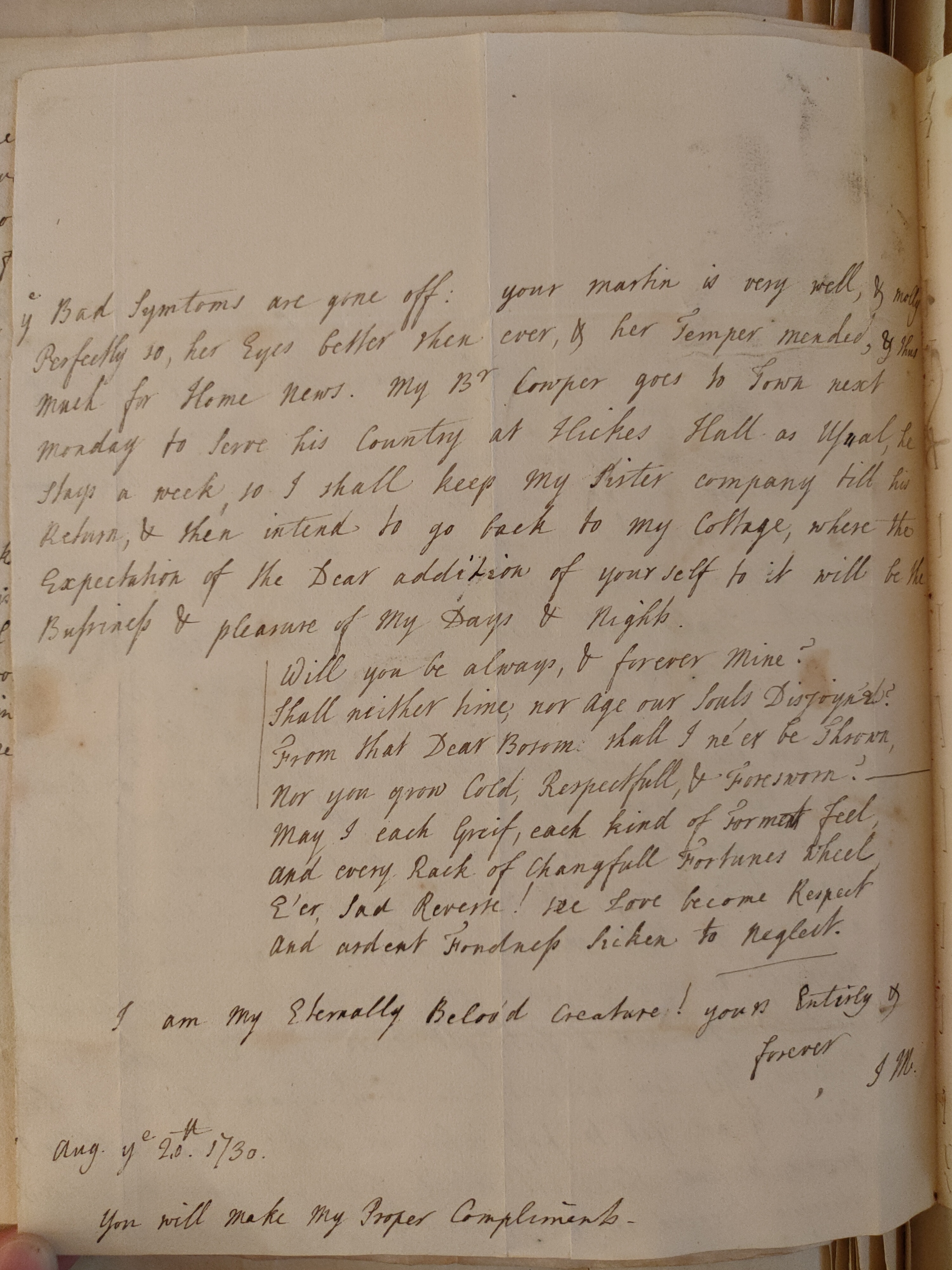 Image #2 of letter: Judith Madan to Martin Madan, 20 August 1730