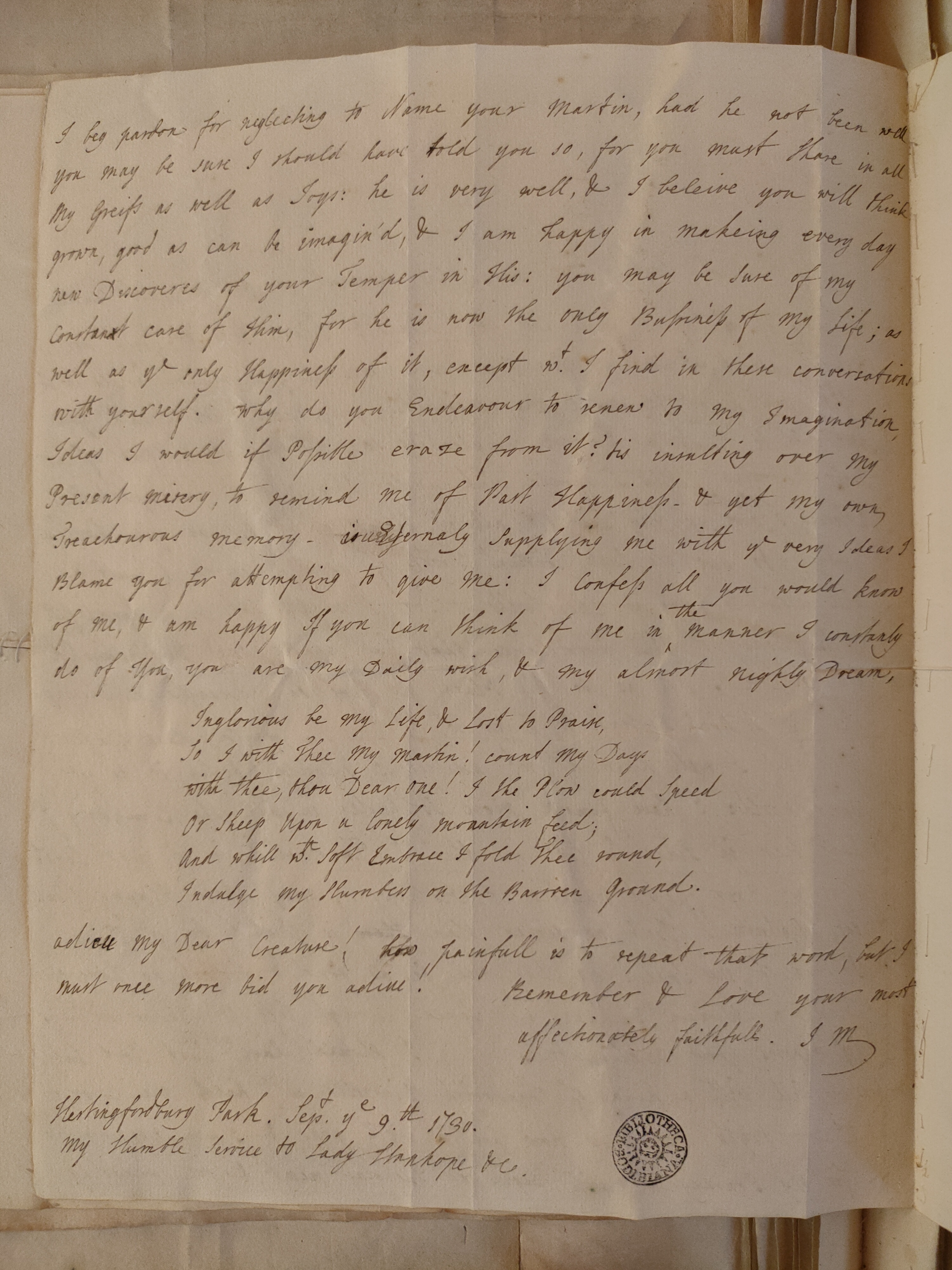 Image #2 of letter: Judith Madan to Martin Madan, 9 September 1730