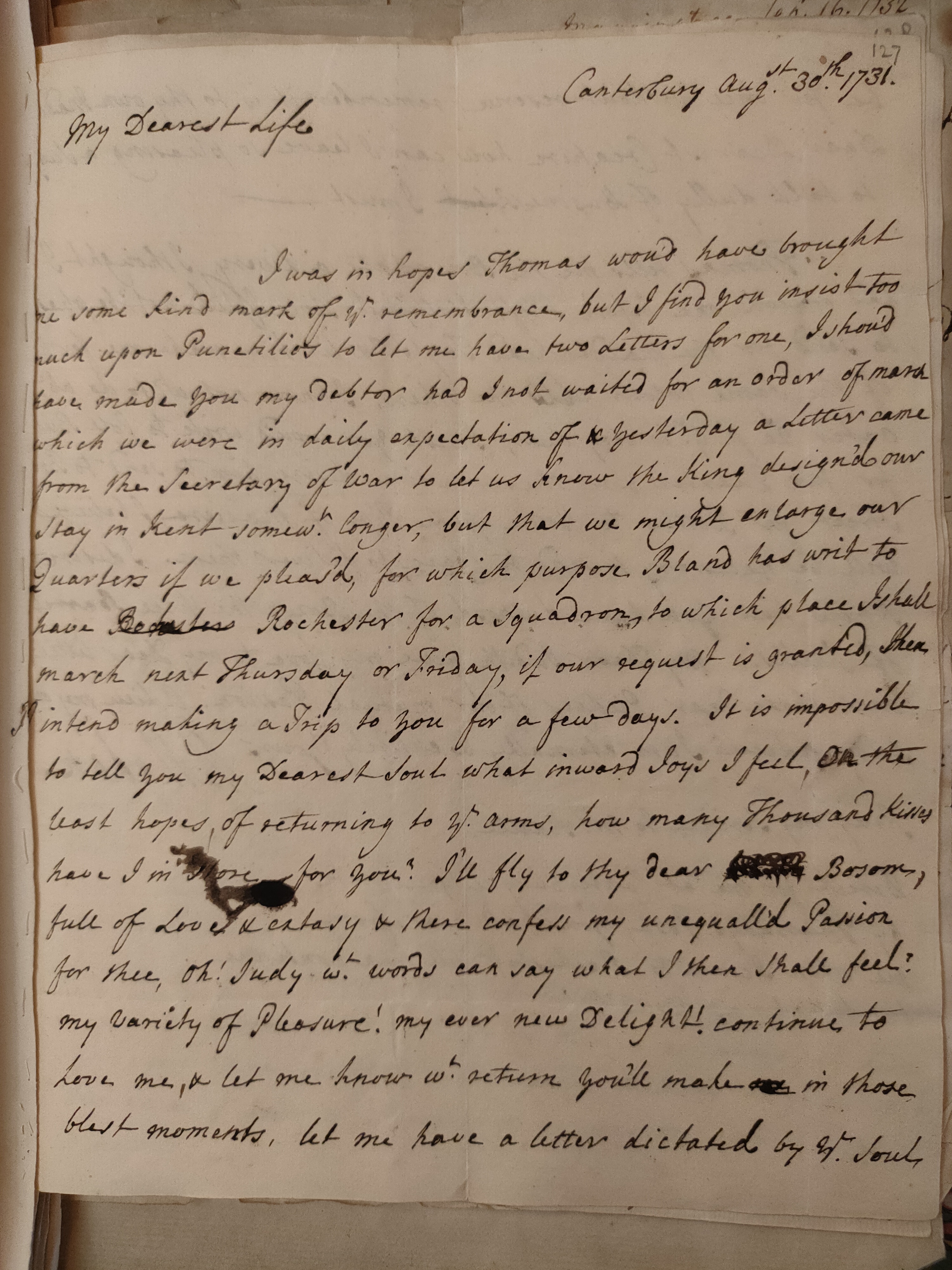 Image #1 of letter: Martin Madan to Judith Madan, 30 August 1731