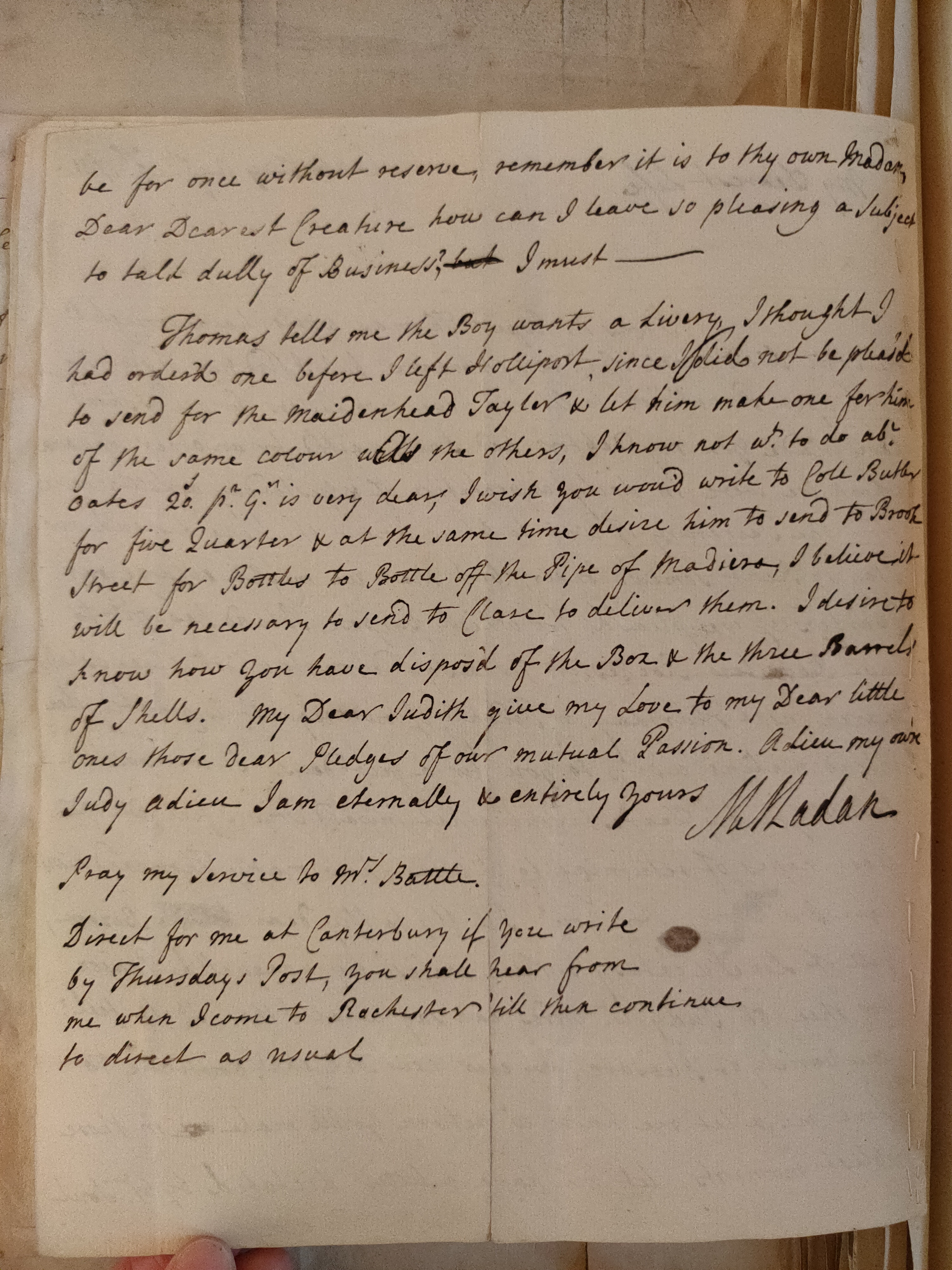 Image #2 of letter: Martin Madan to Judith Madan, 30 August 1731