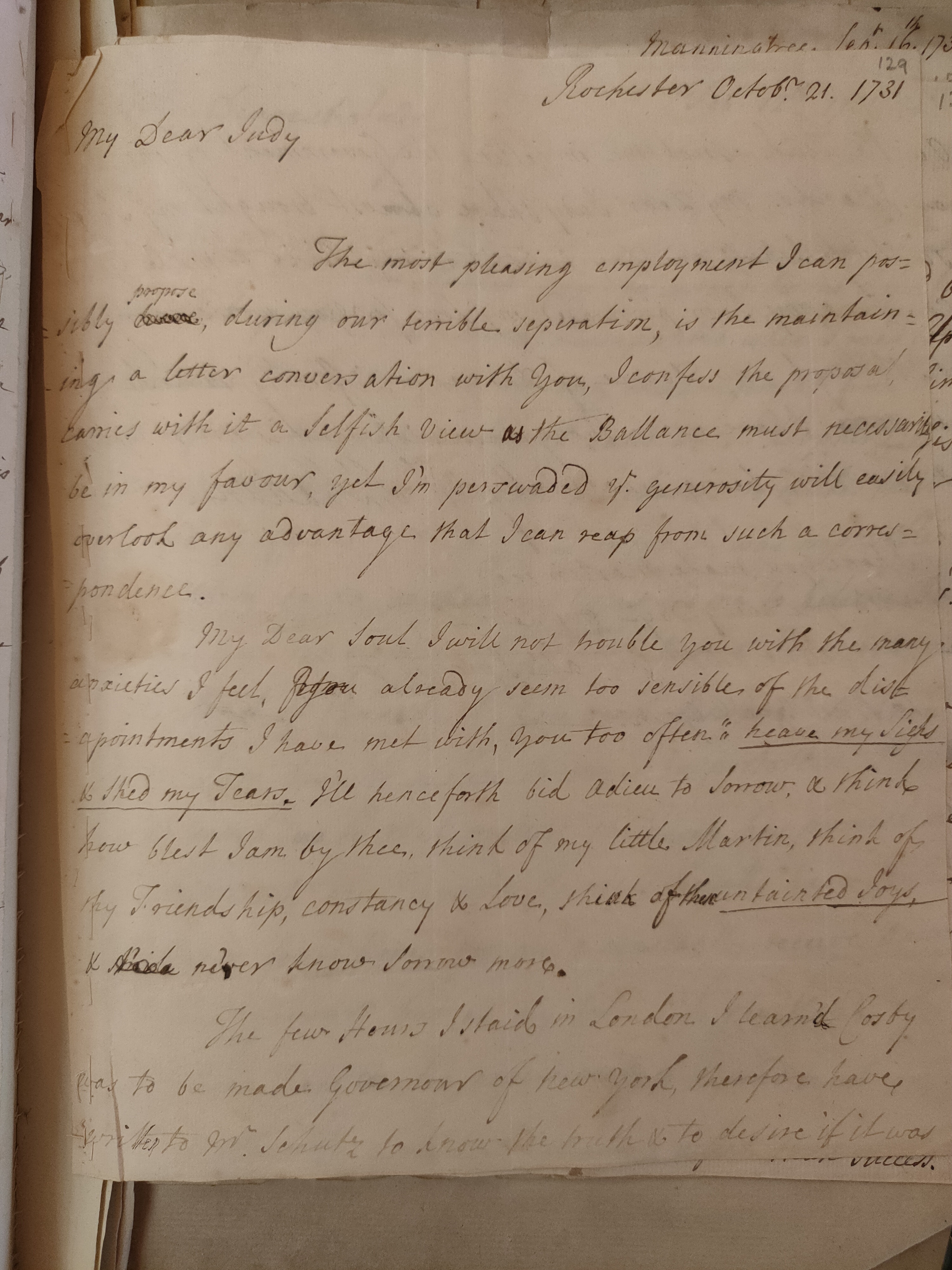 Image #1 of letter: Martin Madan to Judith Madan, 21 October 1731