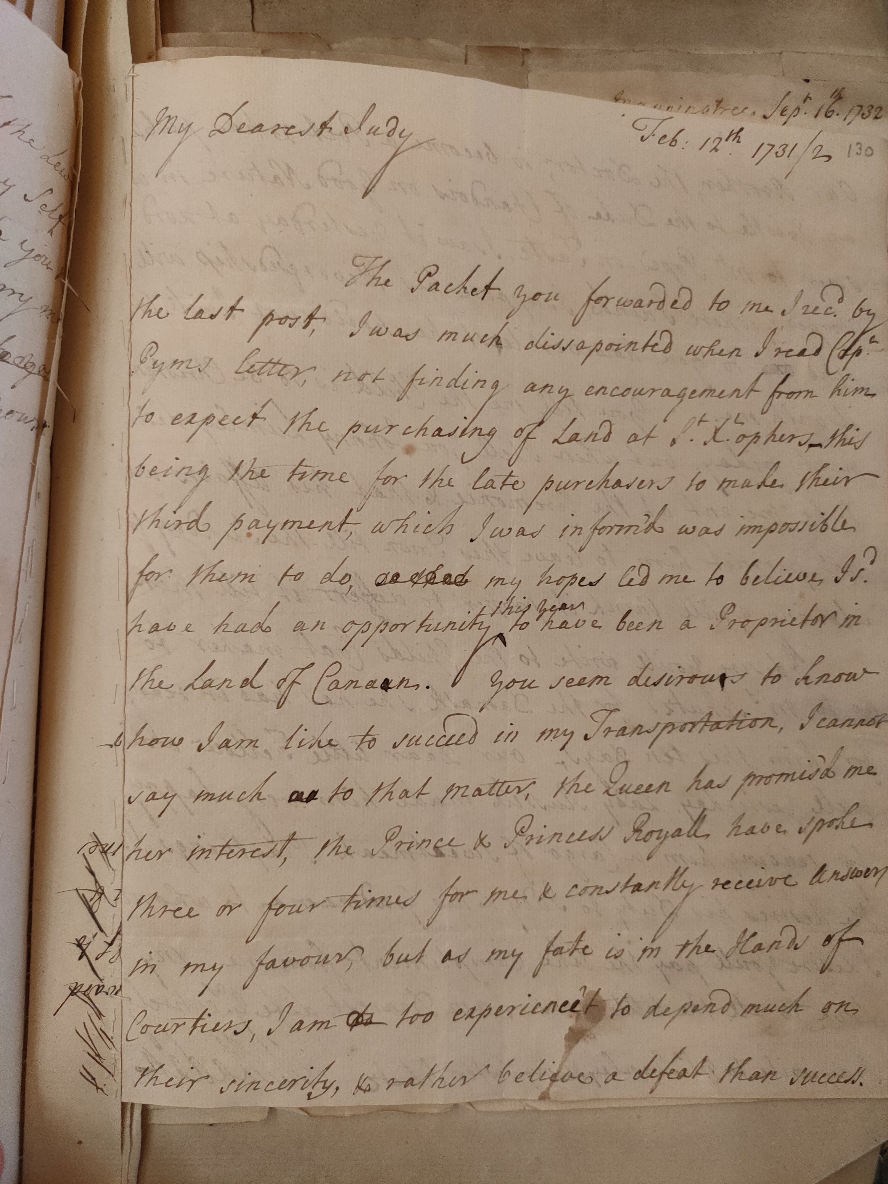 Image #1 of letter: Martin Madan to Judith Madan, 12 February 1732