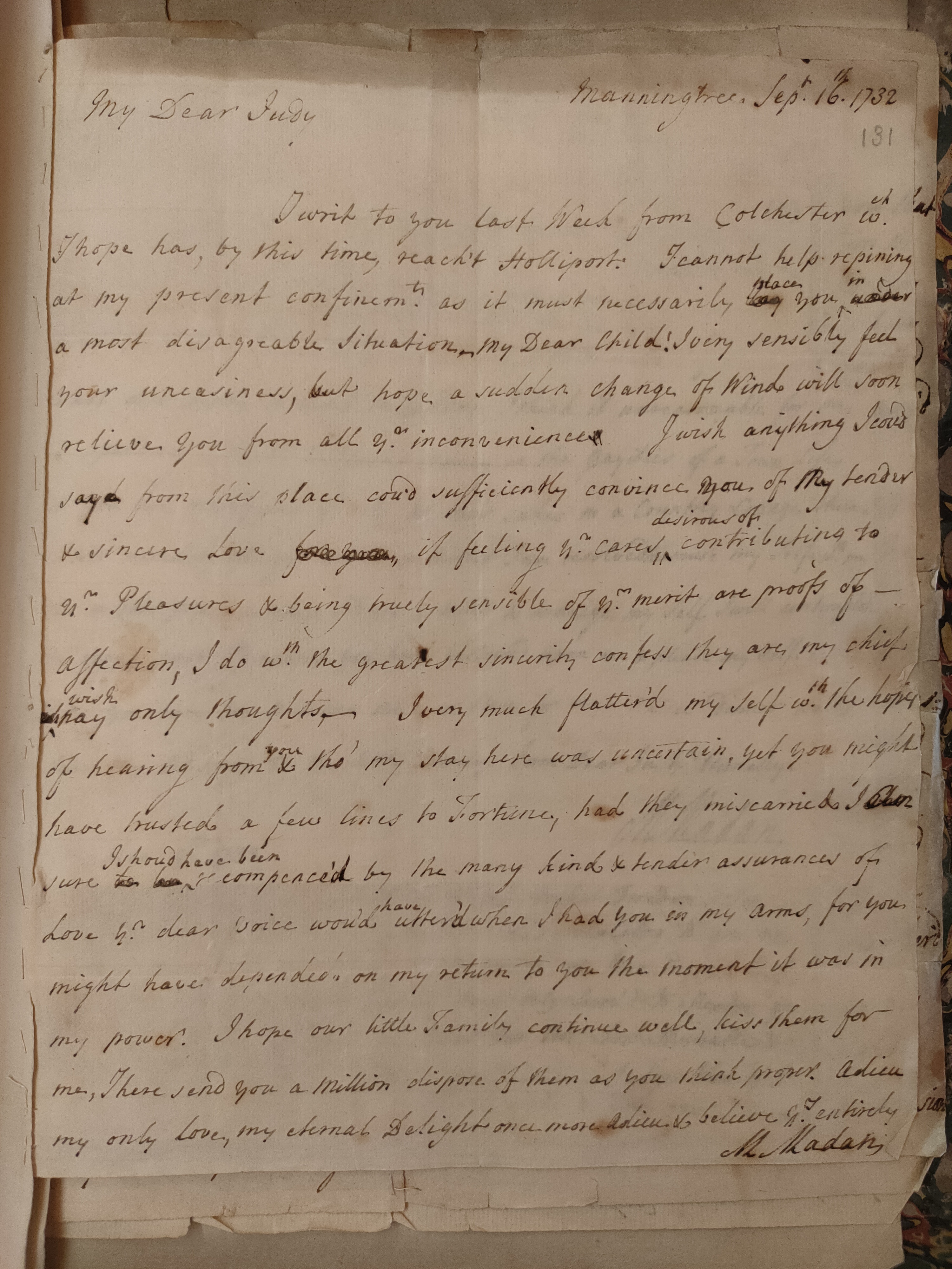 Image #1 of letter: Martin Madan to Judith Madan, 16 September 1732