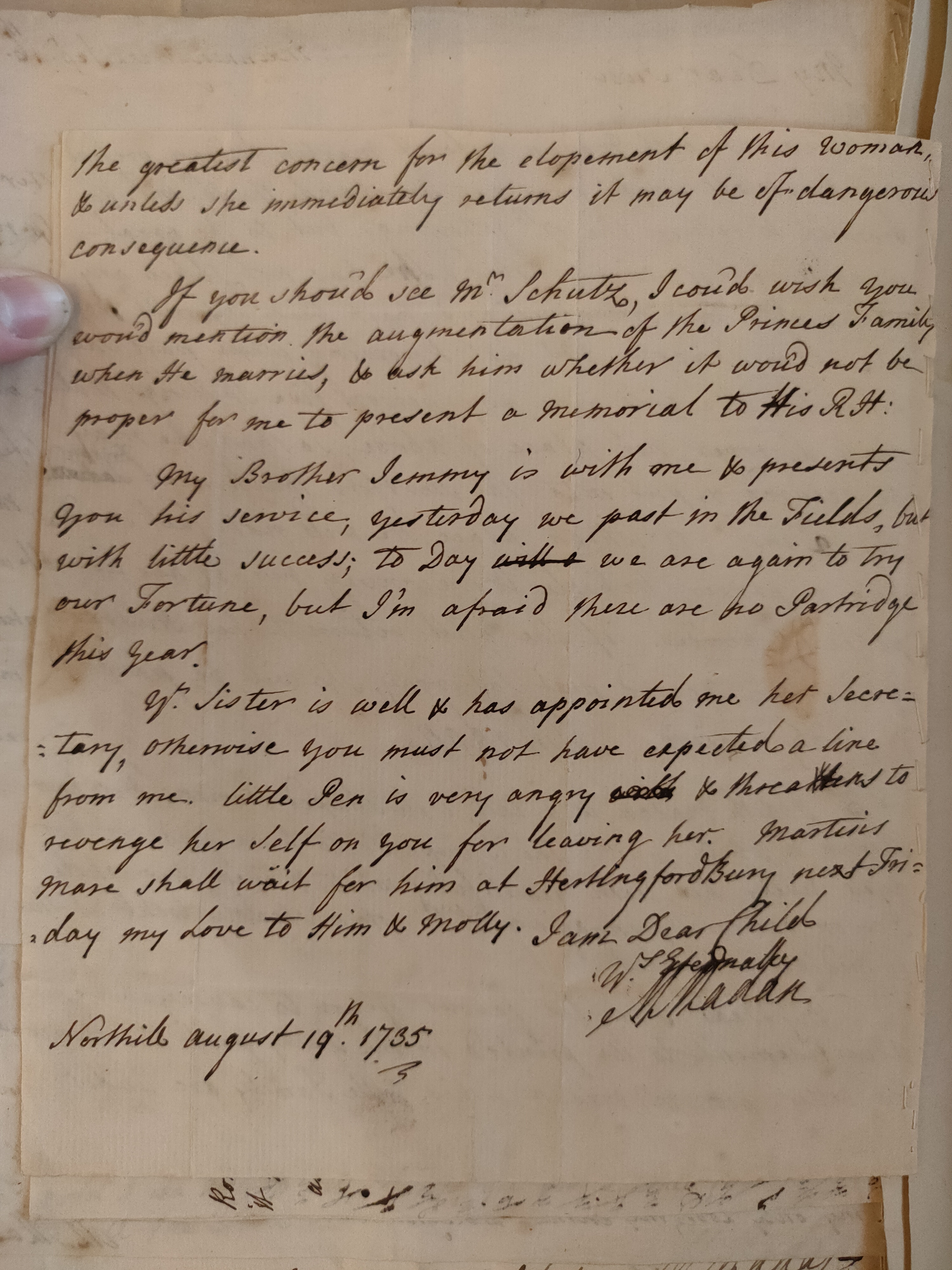 Image #2 of letter: Martin Madan to Judith Madan, 19 August 1735
