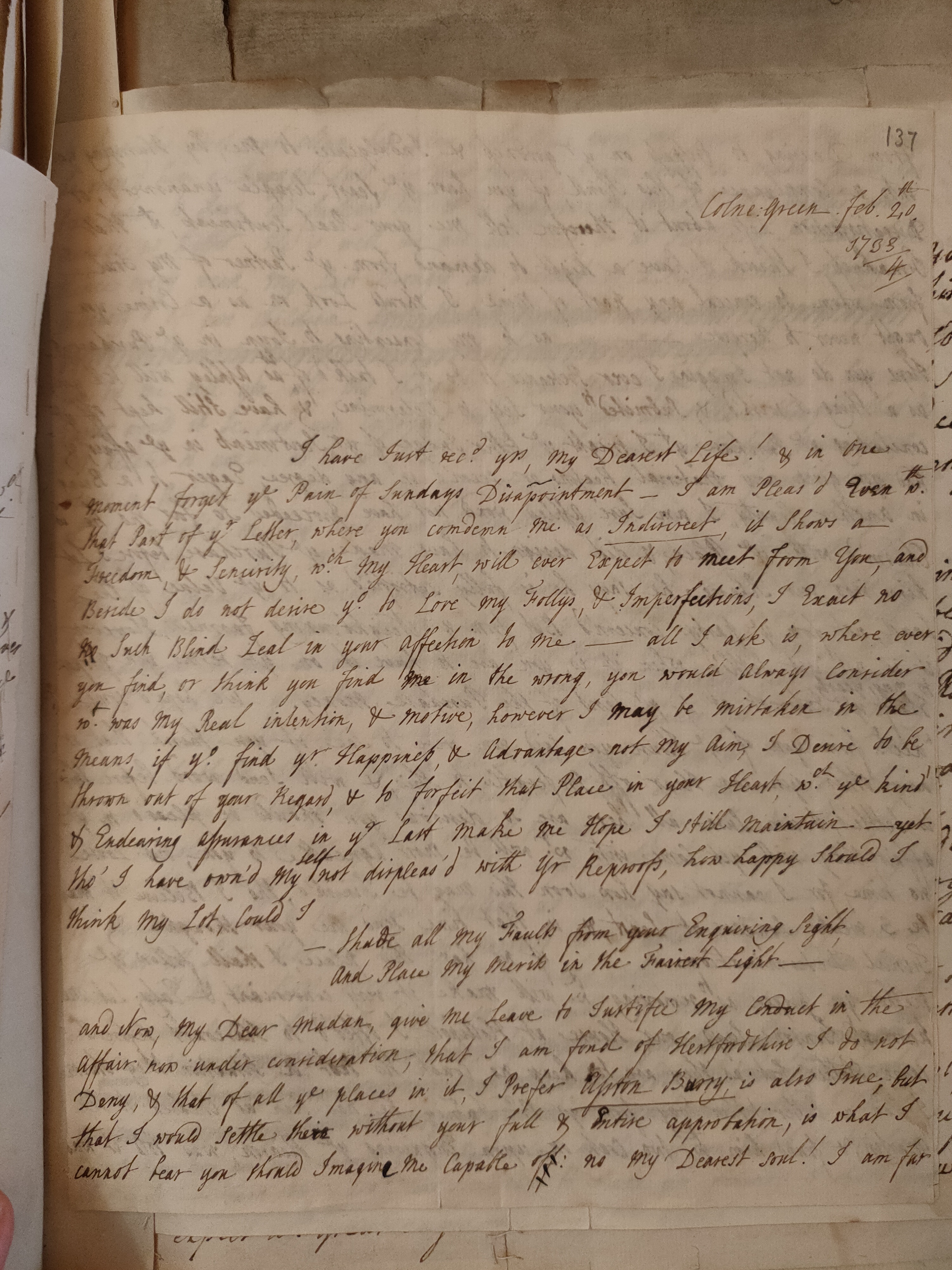 Image #1 of letter: Judith Madan to Martin Madan, 20 February 1734