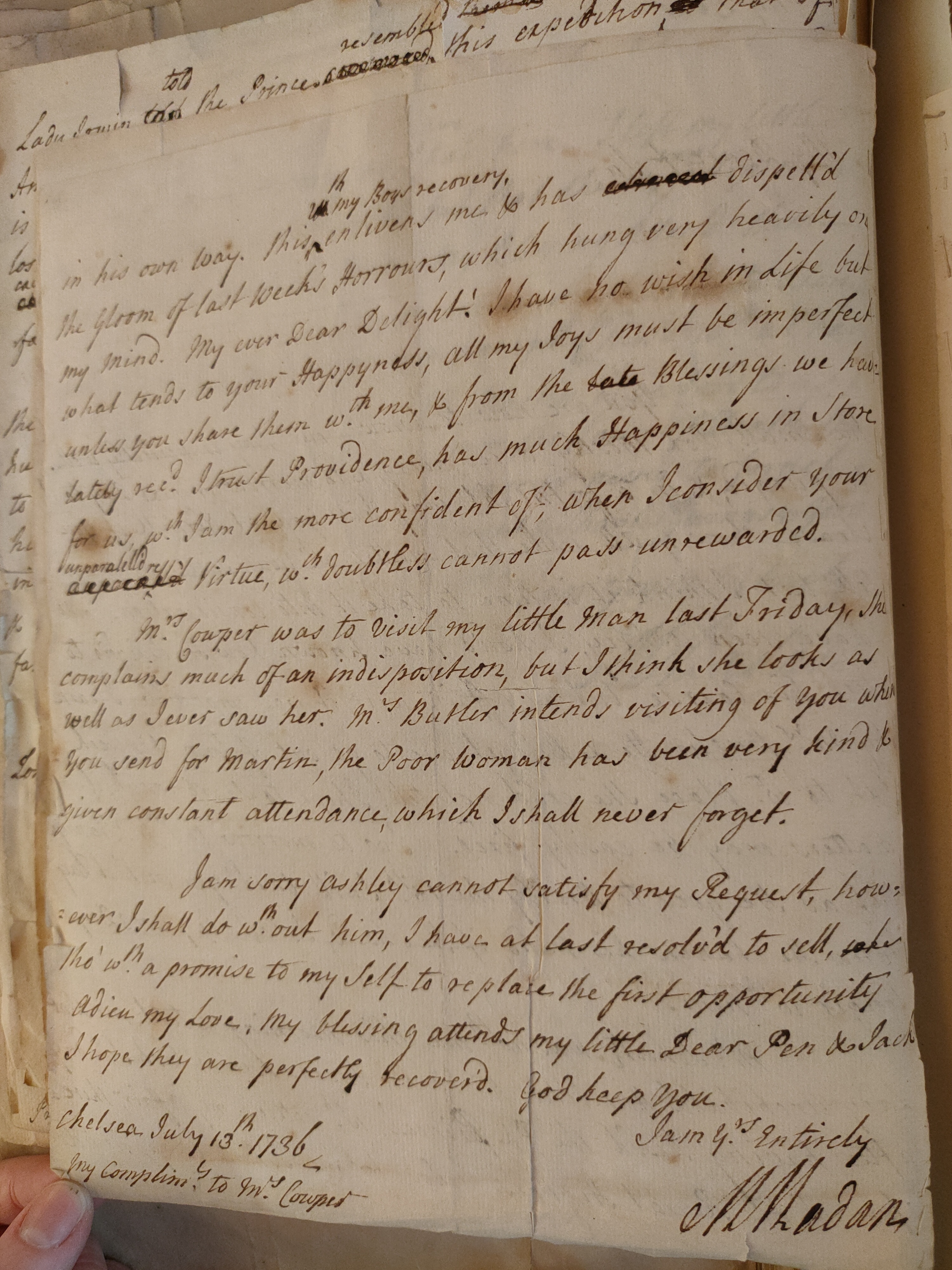 Image #2 of letter: Martin Madan to Judith Madan, 13 July 1736