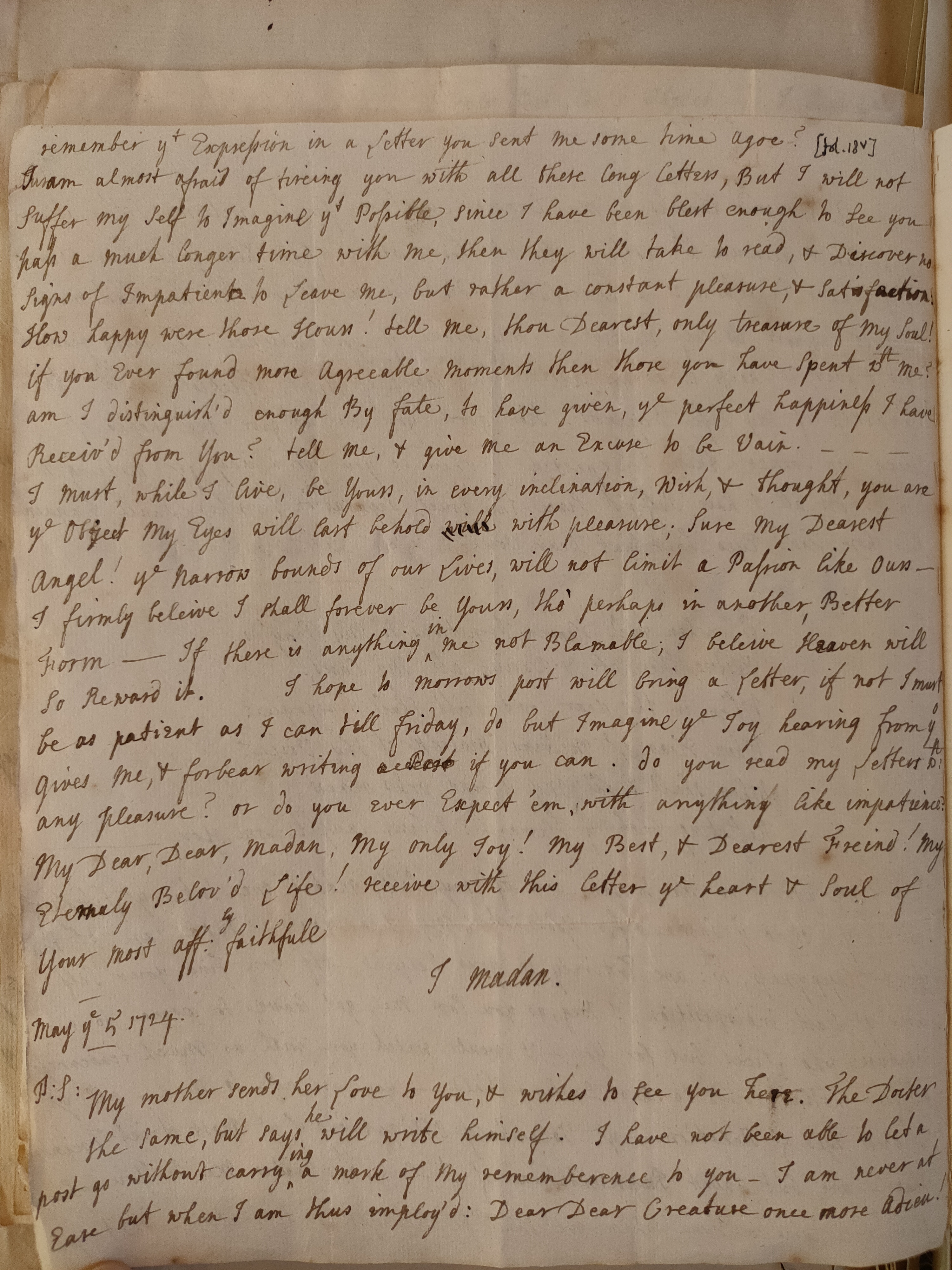 Image #2 of letter: Judith Madan to Martin Madan, 5 May 1724