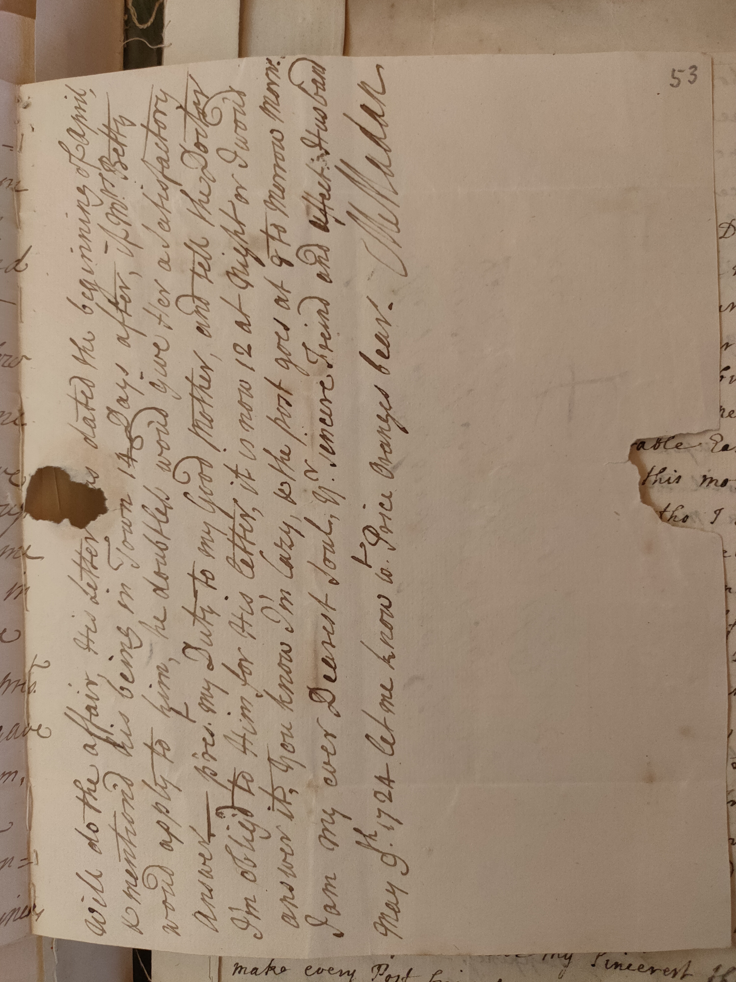 Image #3 of letter: Martin Madan to Judith Madan, 9 May 1724