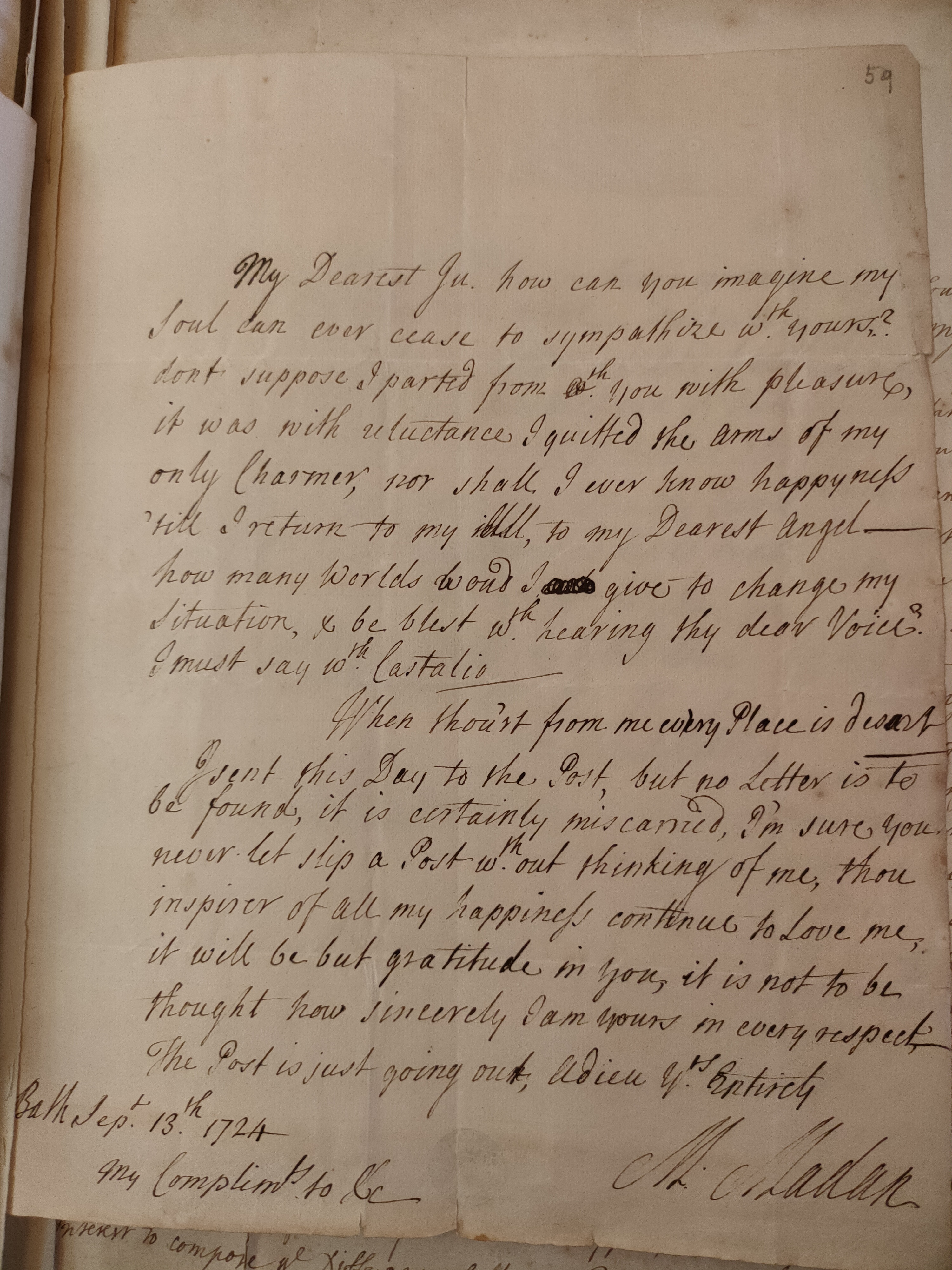 Image #1 of letter: Martin Madan to Judith Madan, 13 September 1724
