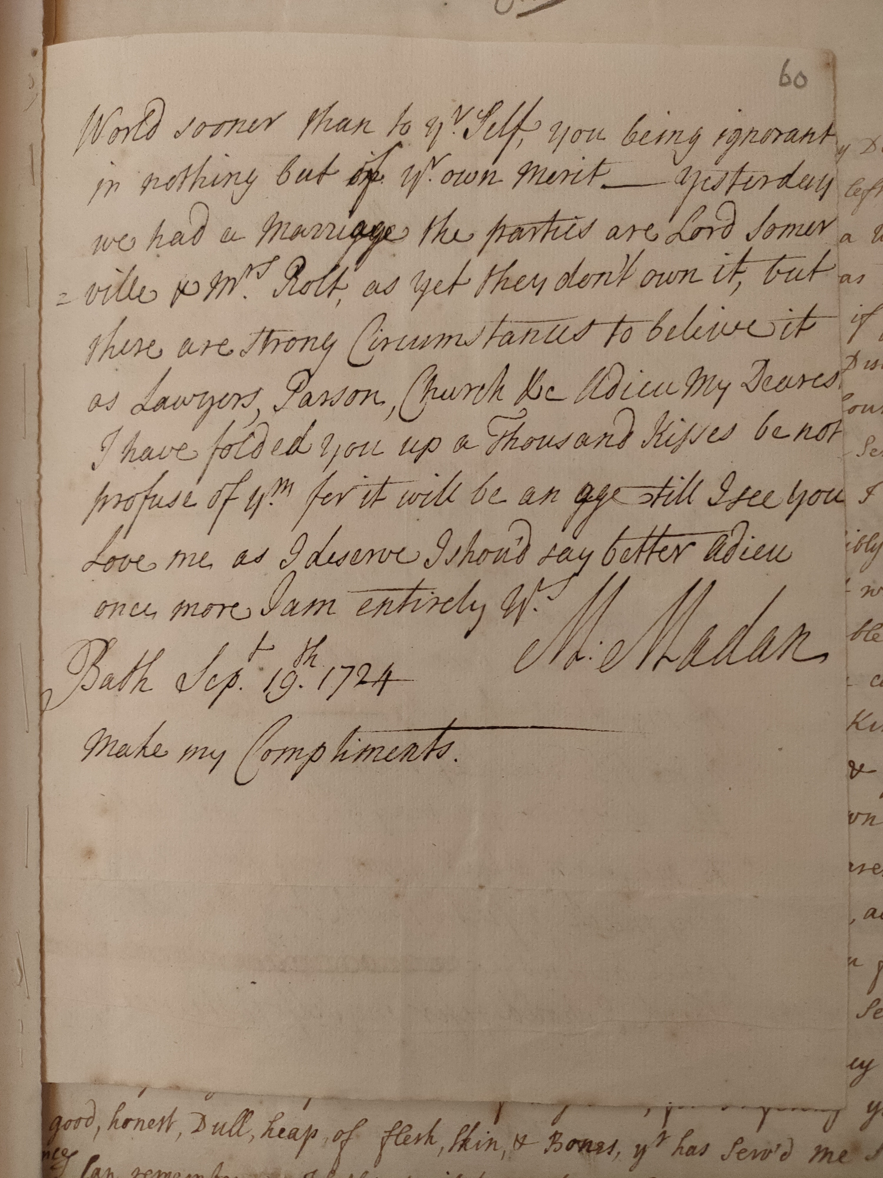 Image #1 of letter: Martin Madan to Judith Madan, 19 September 1724