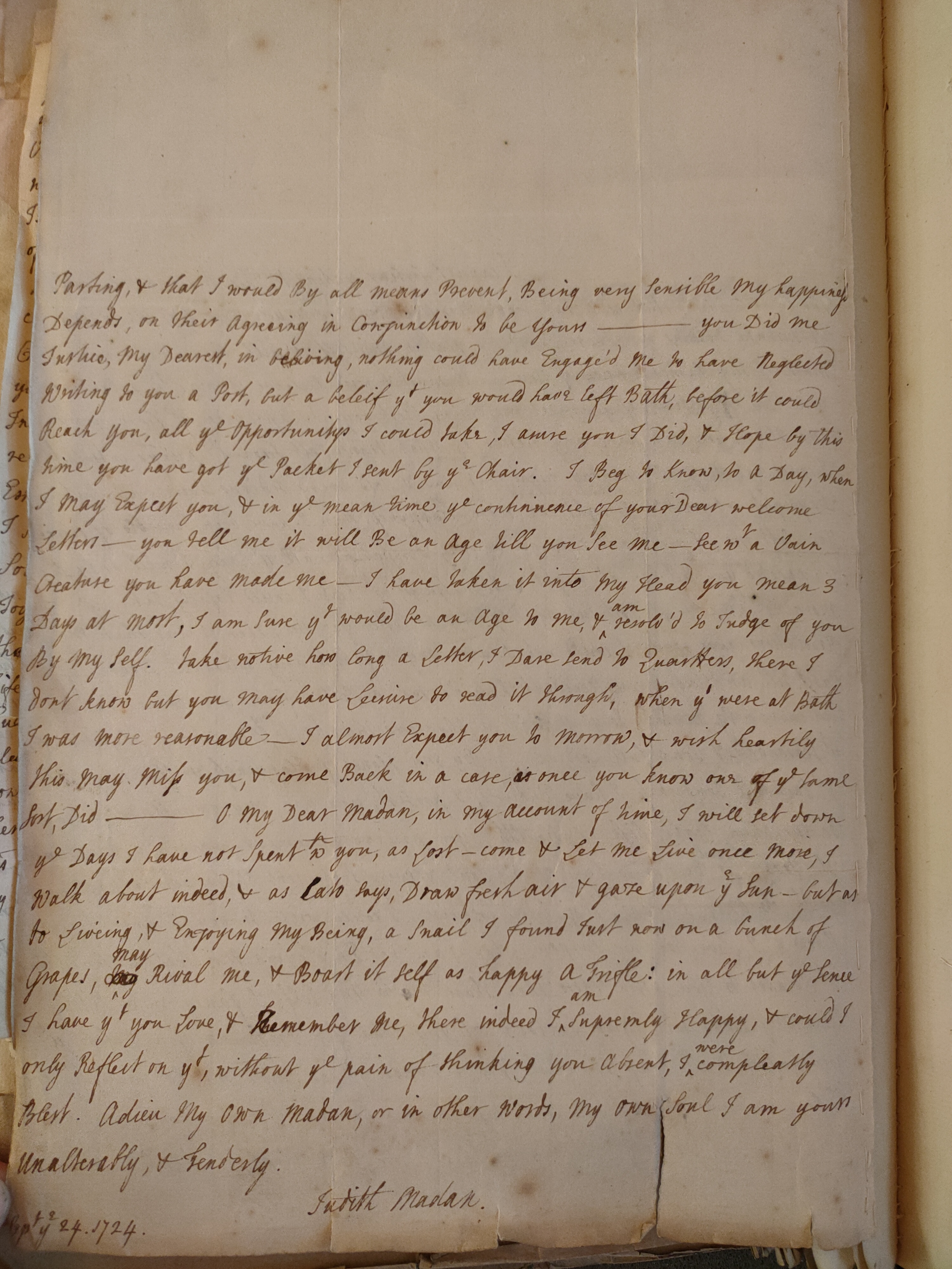Image #2 of letter: Judith Madan to Martin Madan, 24 September 1724