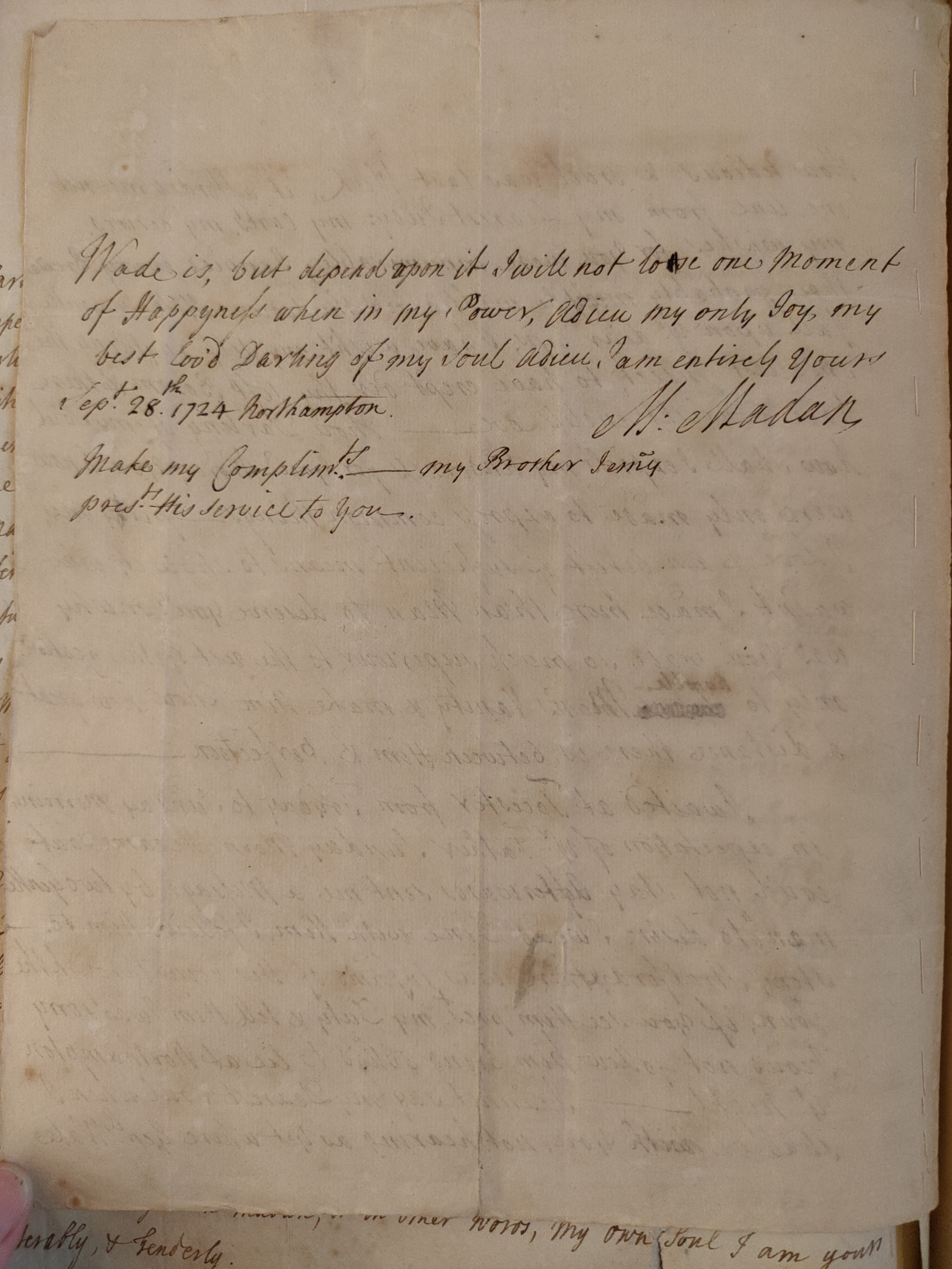 Image #2 of letter: Martin Madan to Judith Madan, 28 September 1724