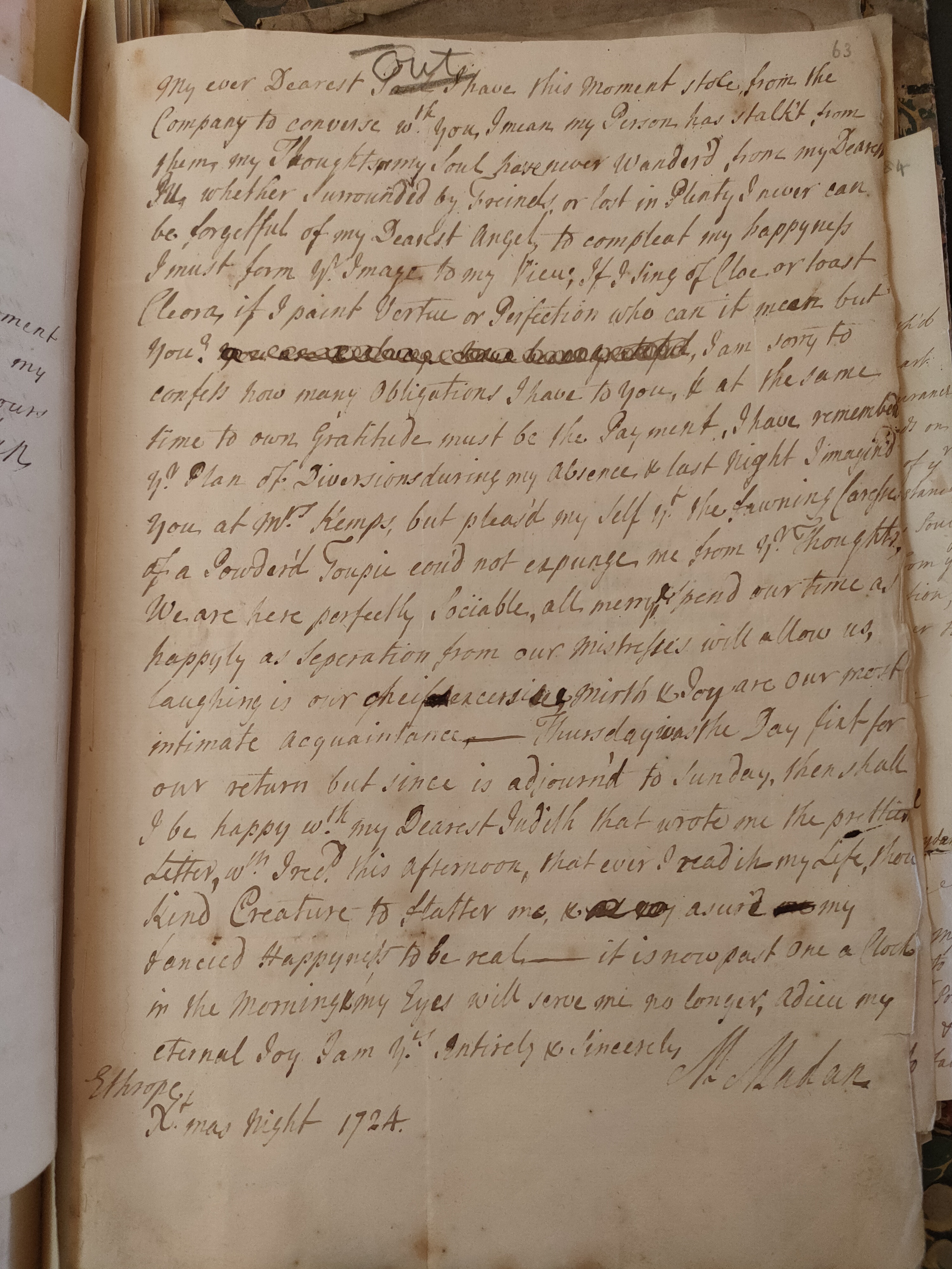 Image #1 of letter: Martin Madan to Judith Madan, 25 December 1724