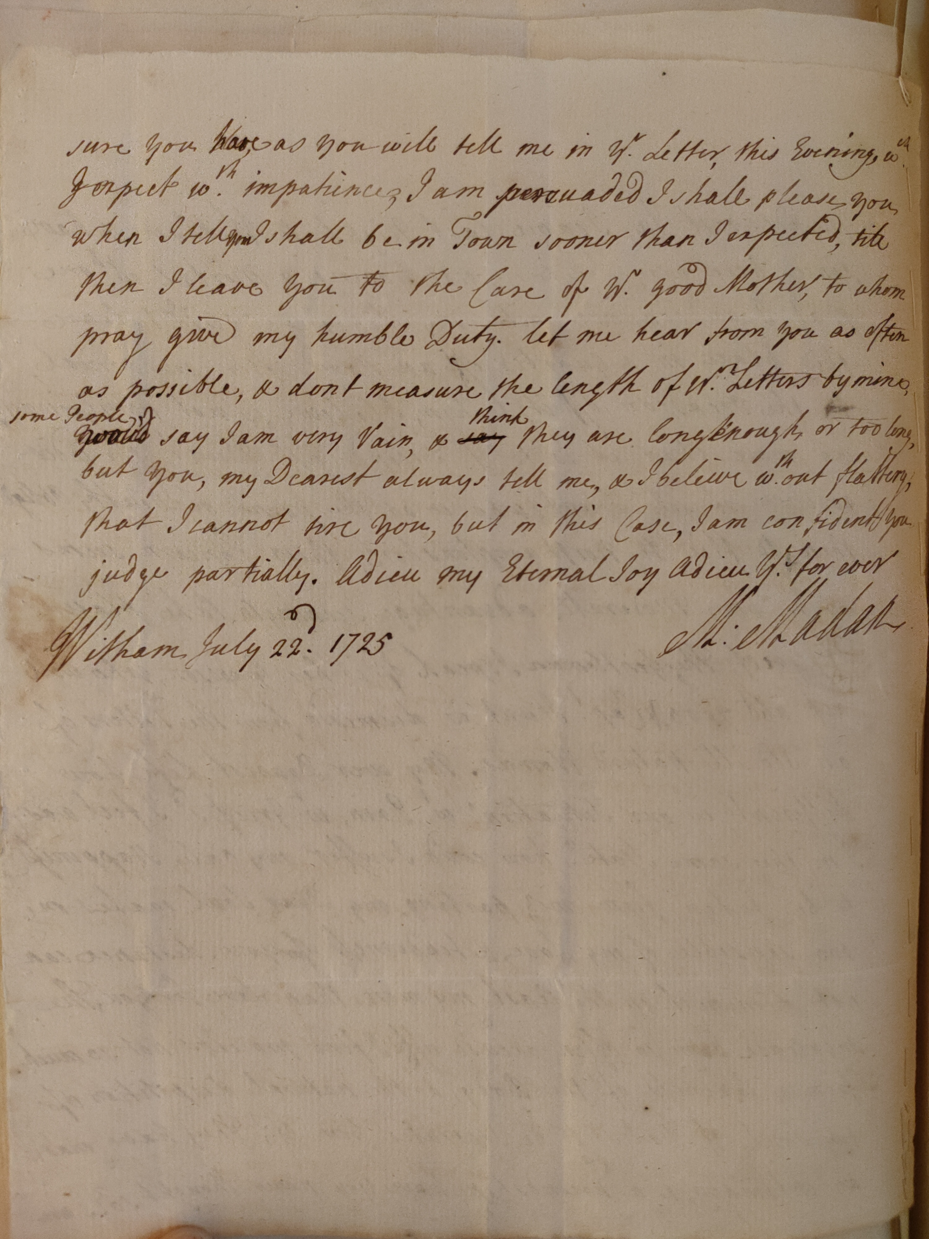 Image #2 of letter: Martin Madan to Judith Madan, 22 July 1725