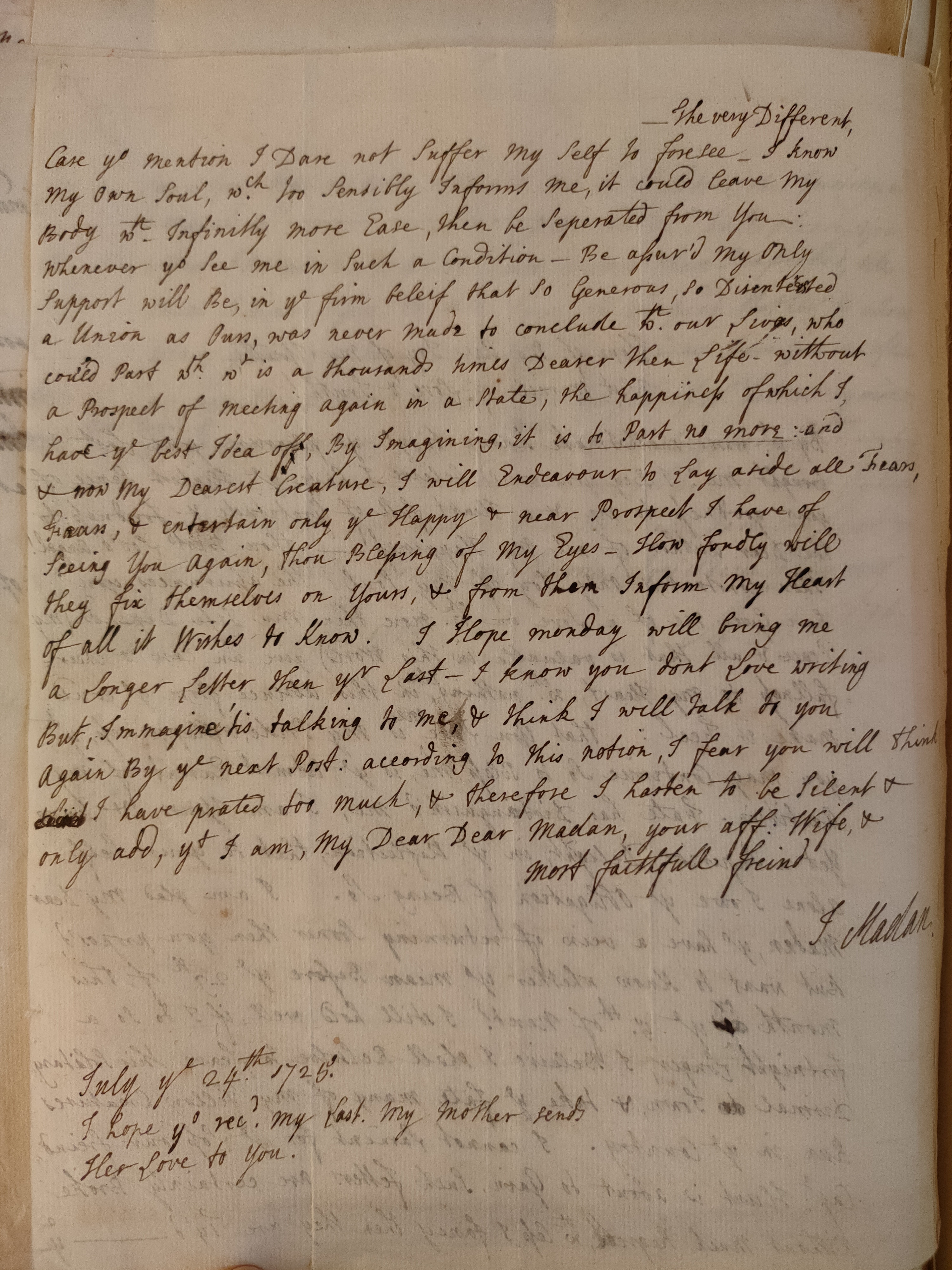 Image #2 of letter: Judith Madan to Martin Madan, 24 July 1725