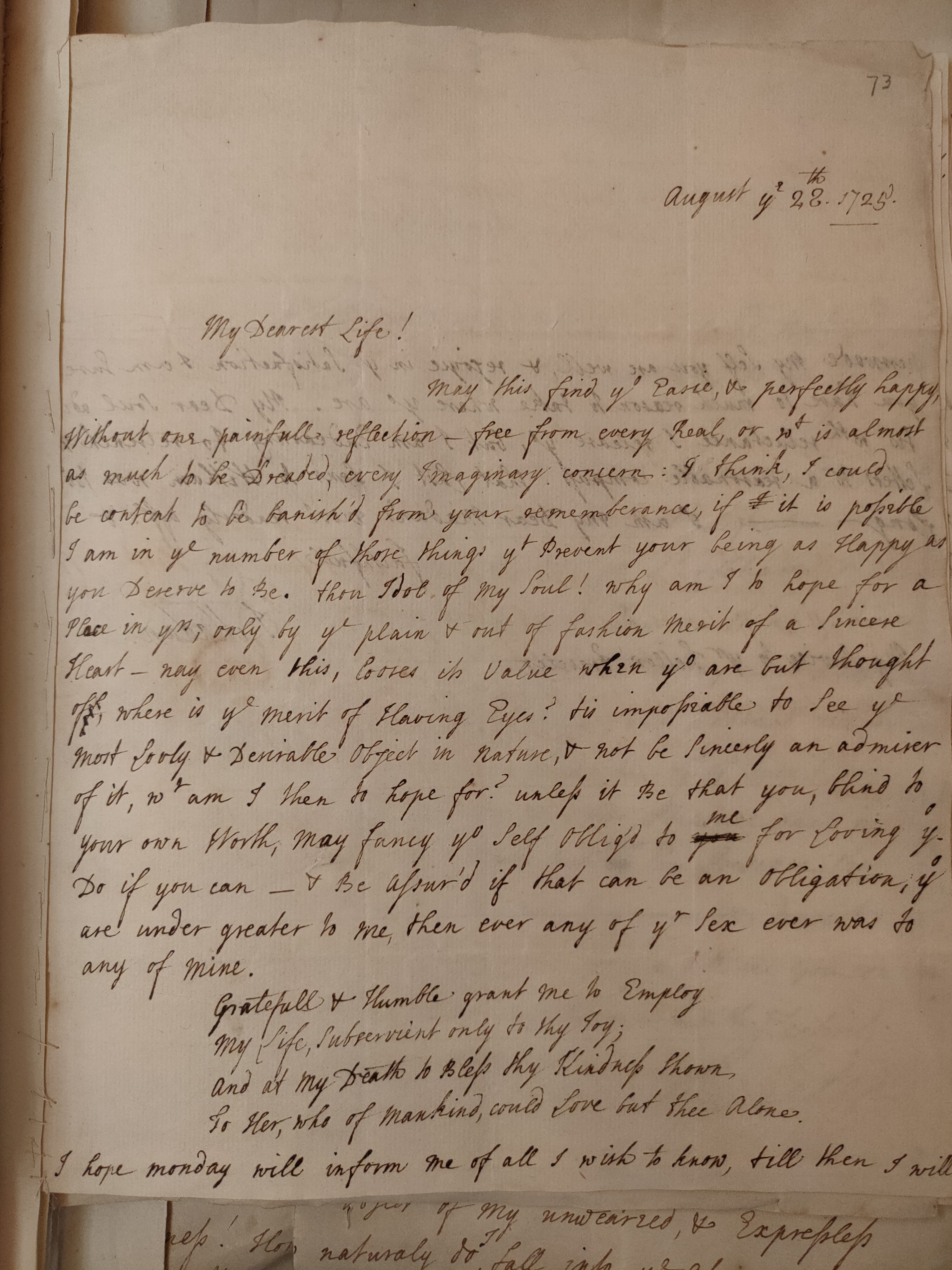 Image #1 of letter: Judith Madan to Martin Madan, 28 August 1725