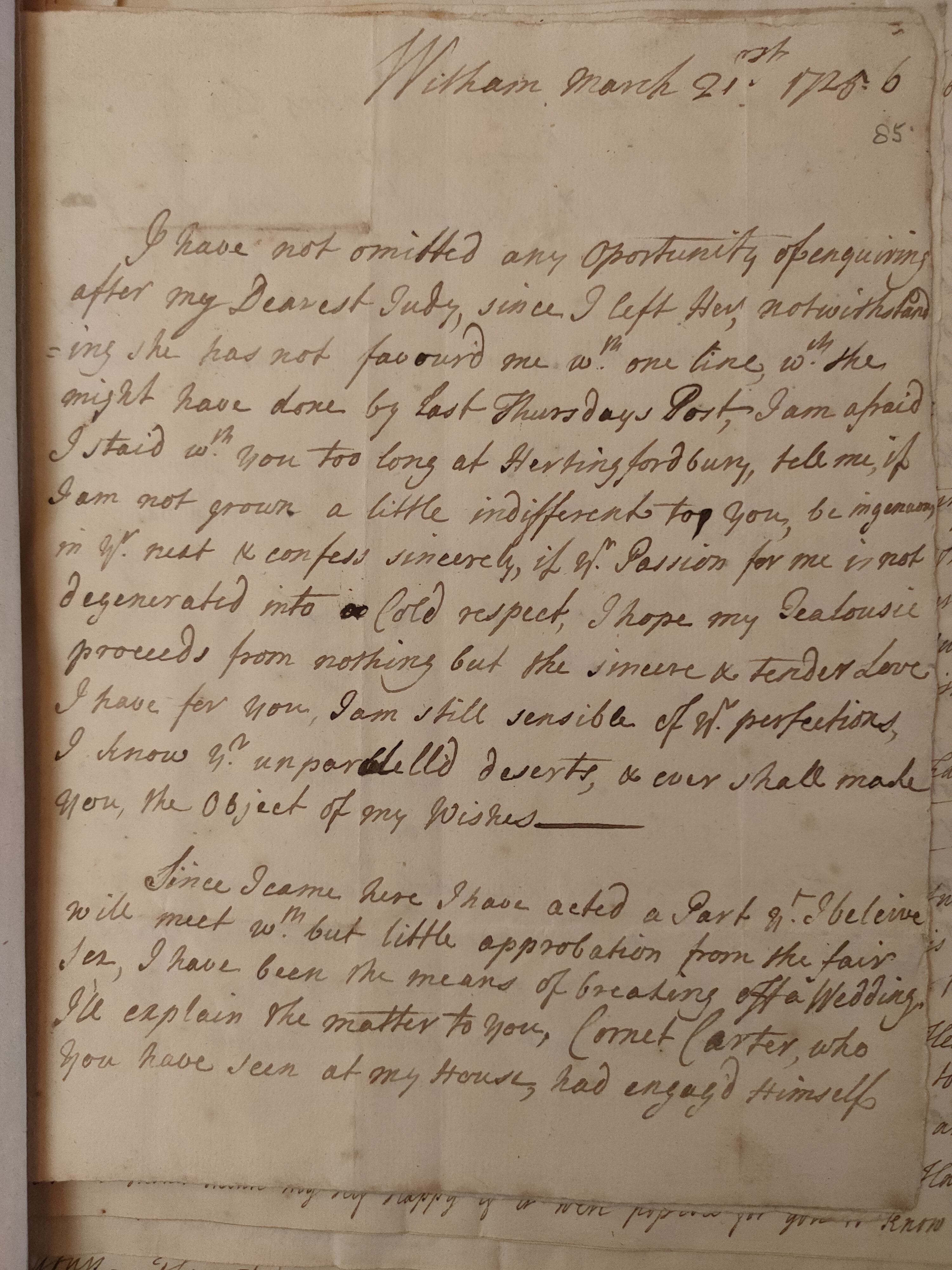 Image #1 of letter: Martin Madan to Judith Madan, 21 March 1726