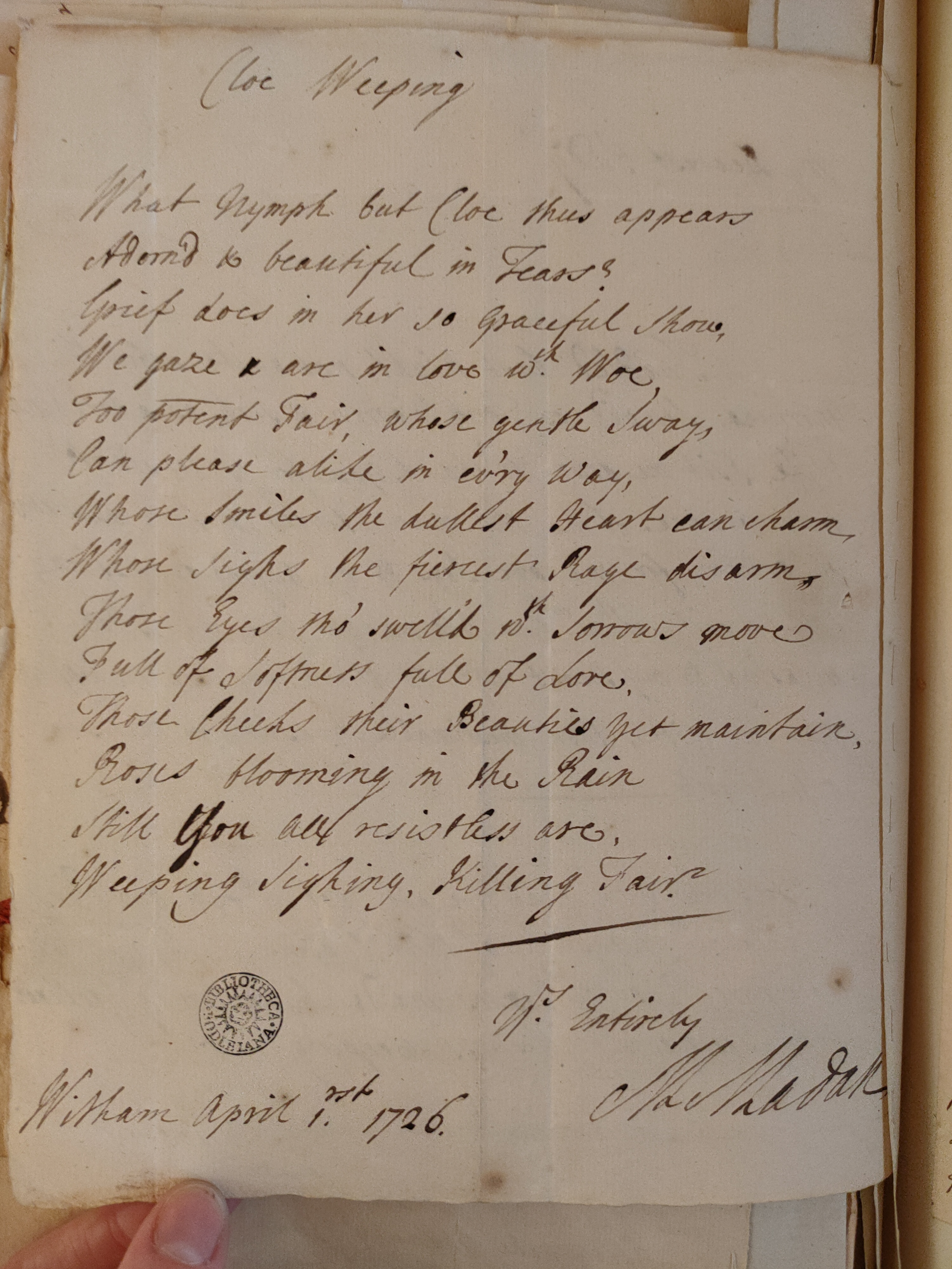 Image #2 of letter: Martin Madan to Judith Madan, 1 April 1726