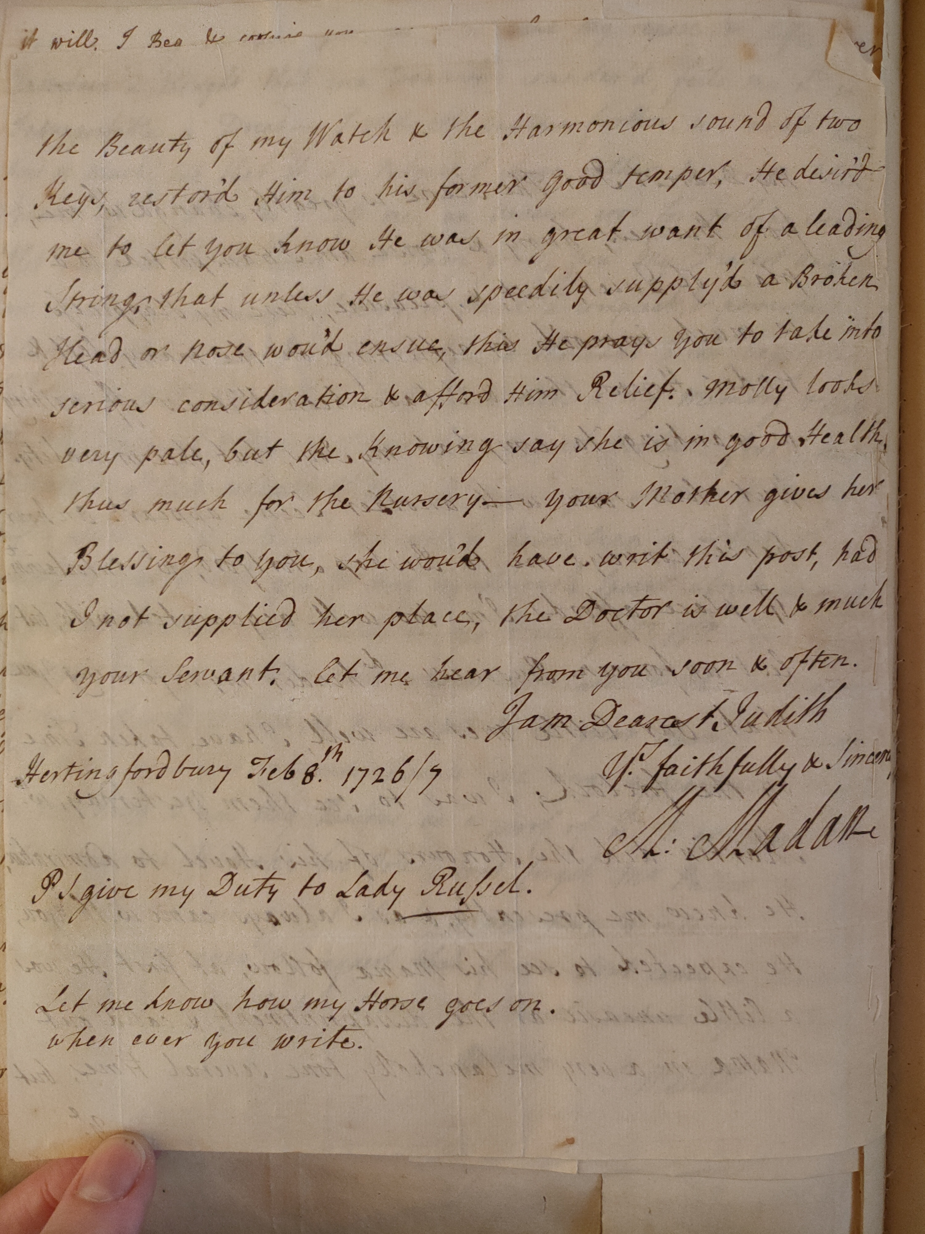 Image #2 of letter: Martin Madan to Judith Madan, 8 February 1727