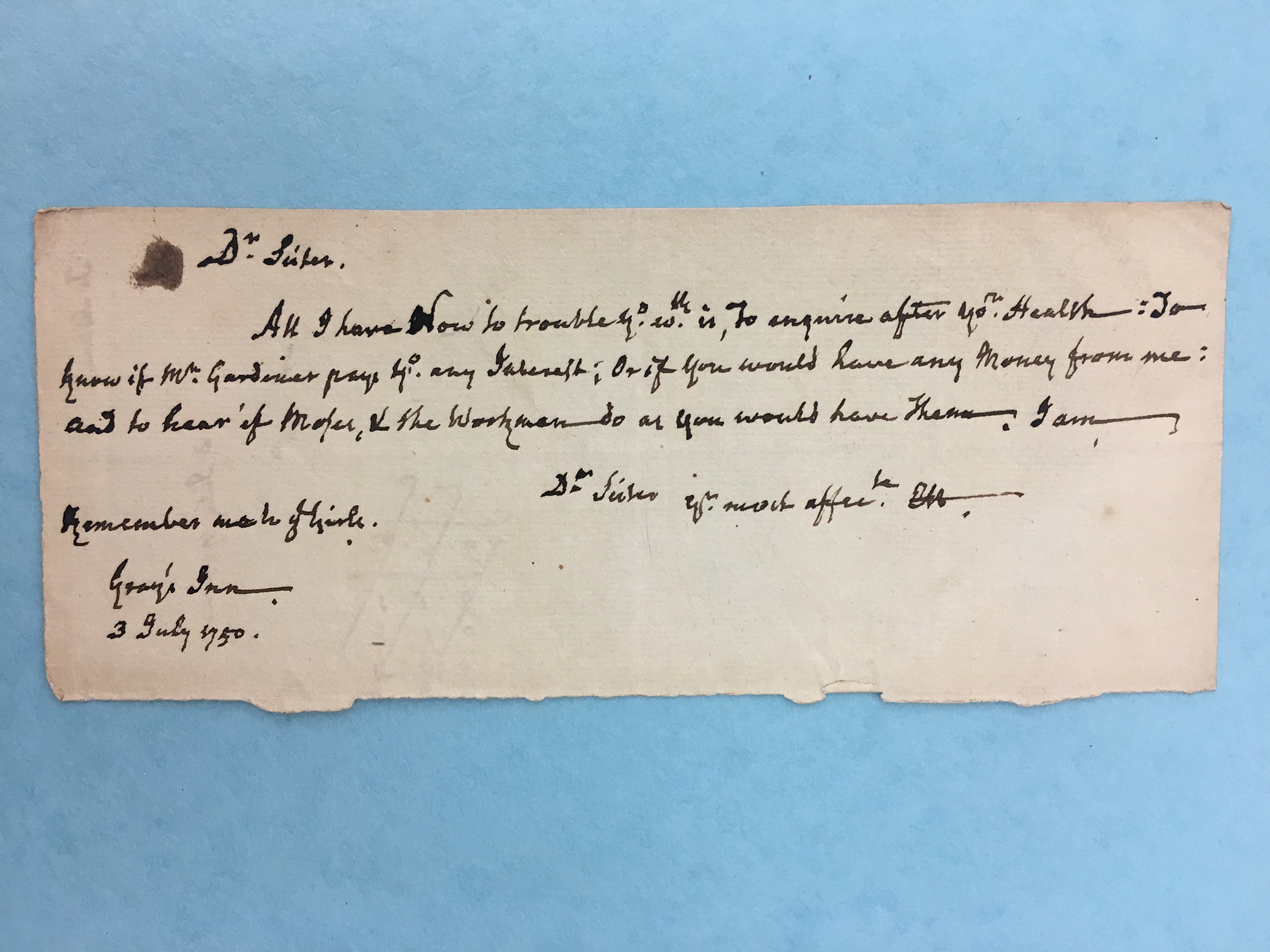 Image #1 of letter: Edmund Herbert to Agnes Herbert, 3 July 1750