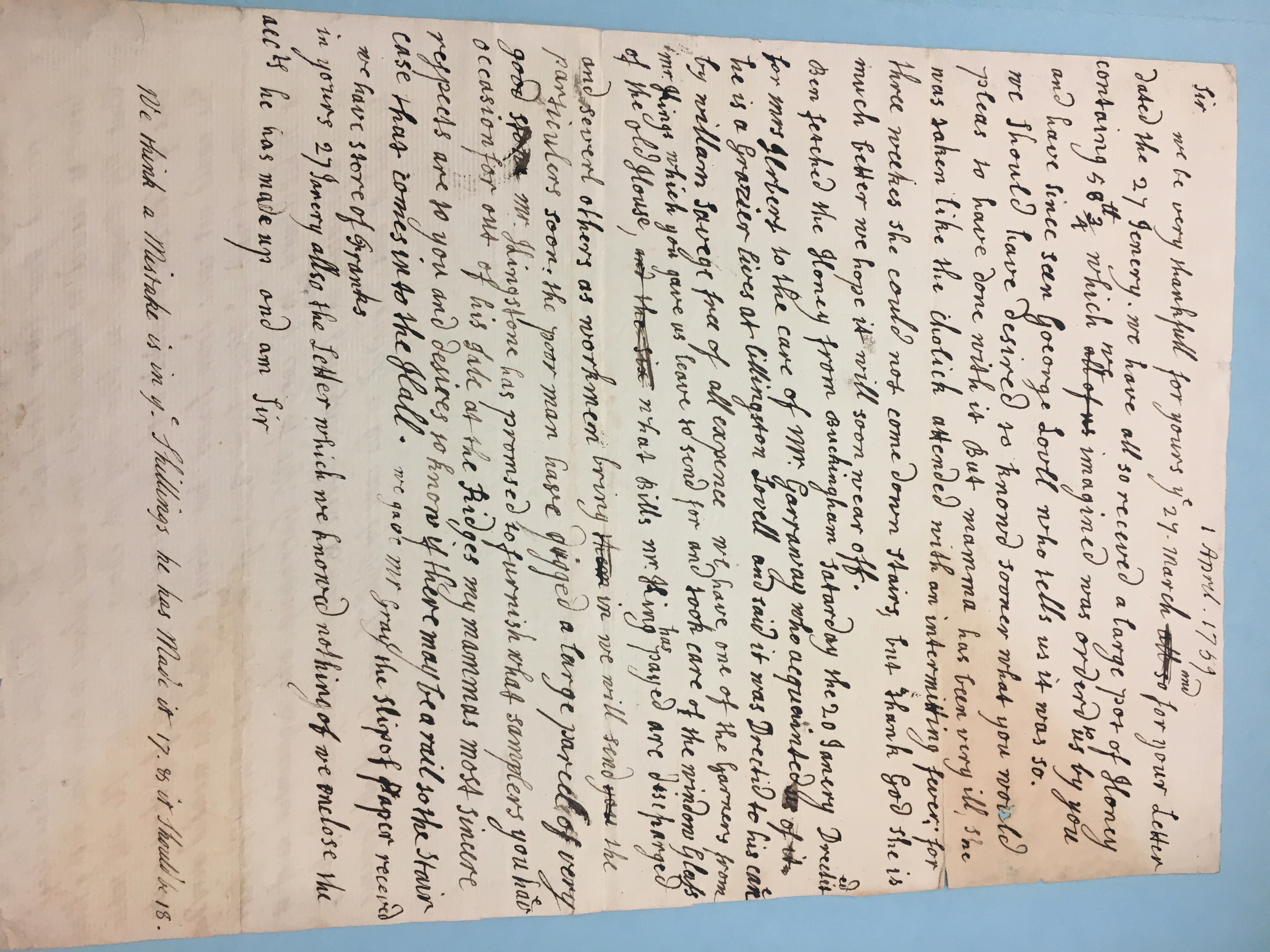 Image #1 of letter: unknown to Edmund Herbert, 1 April 1759