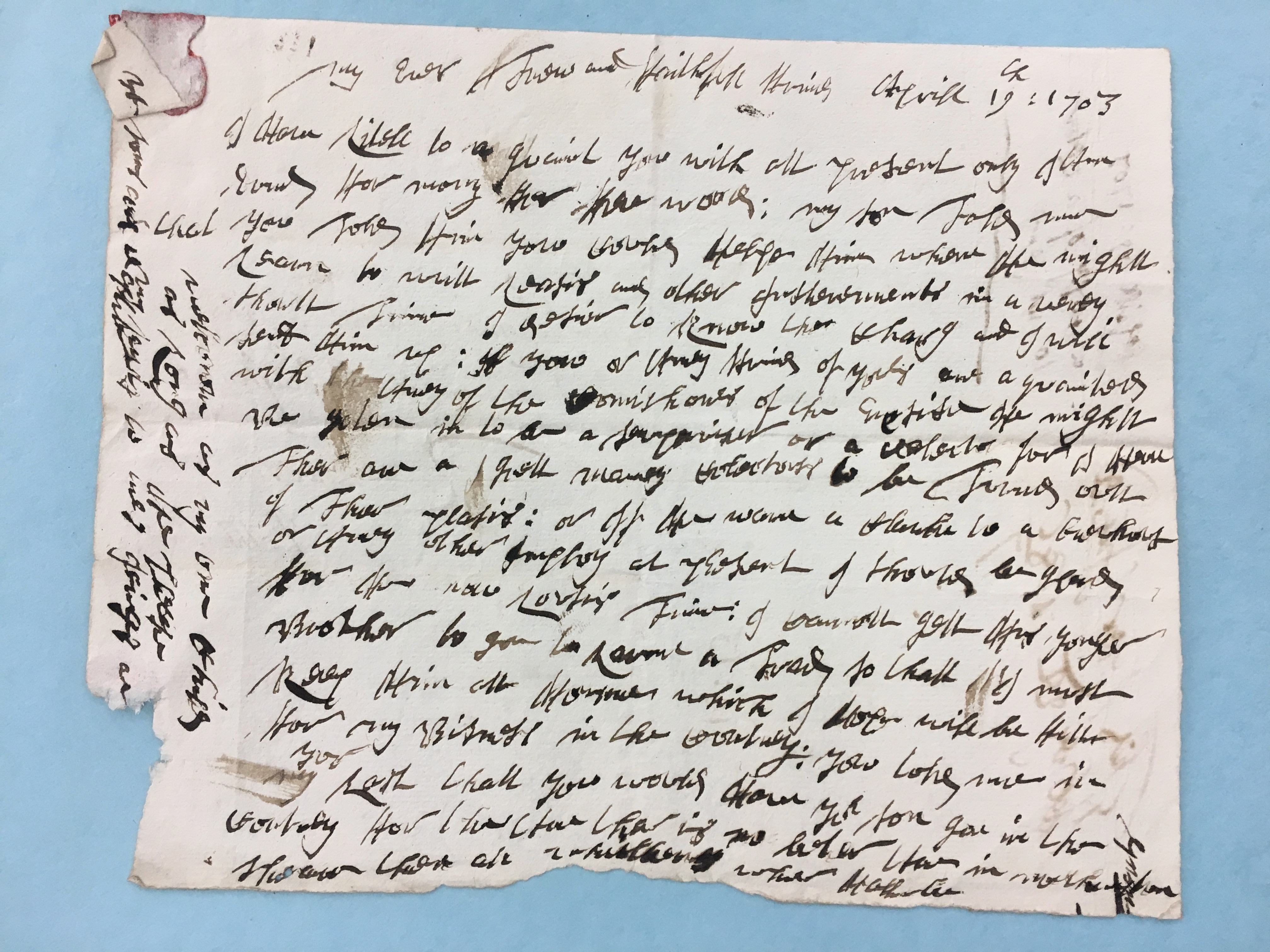 Image #1 of letter: Thomas Herbert to Jonathan Jennings, 19 April 1703