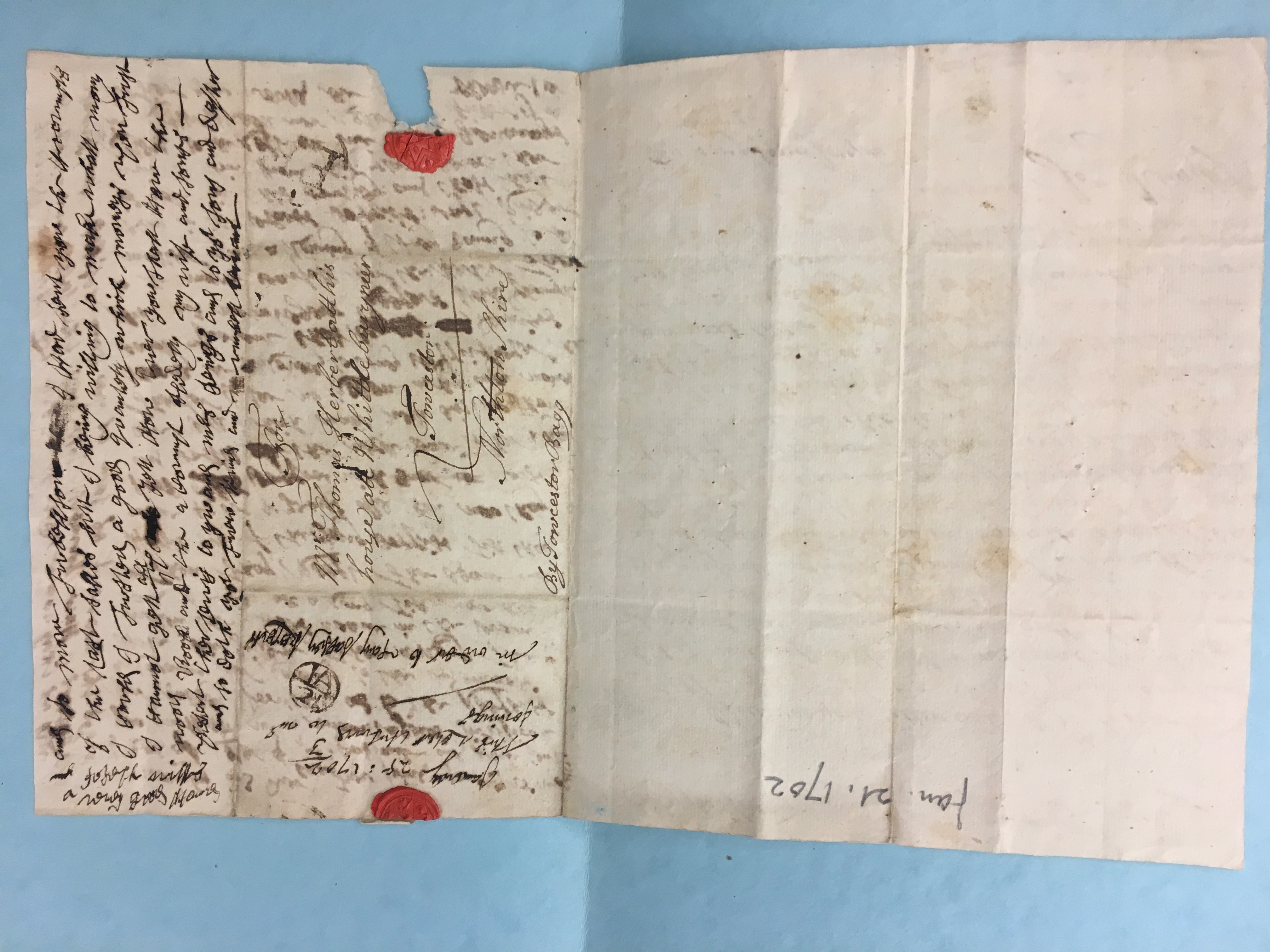 Image #2 of letter: Johnathan Jennings to Thomas Herbert, 21 January 1702