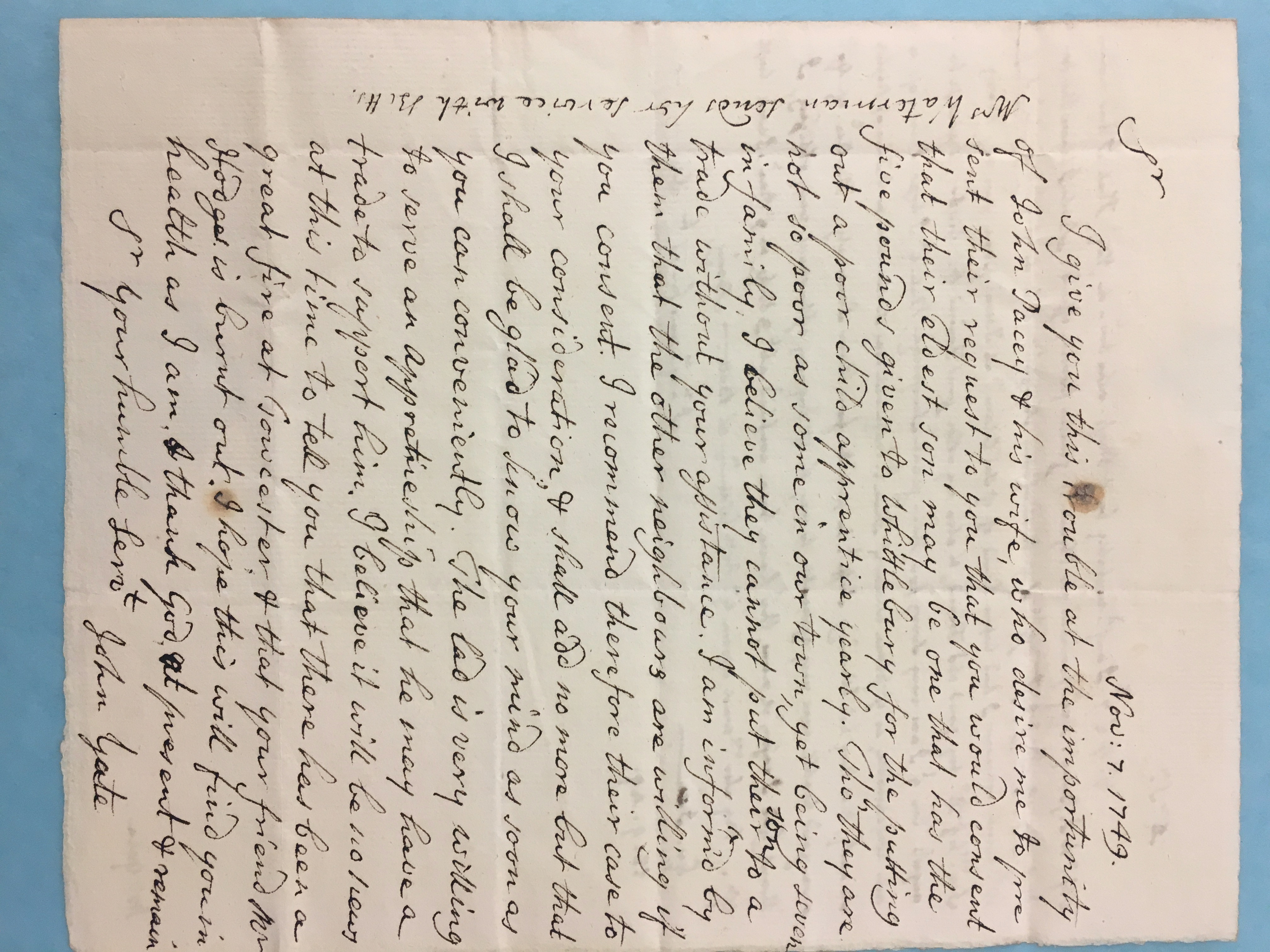 Image #1 of letter: John Yate to Edmund Herbert, 7 November 1749