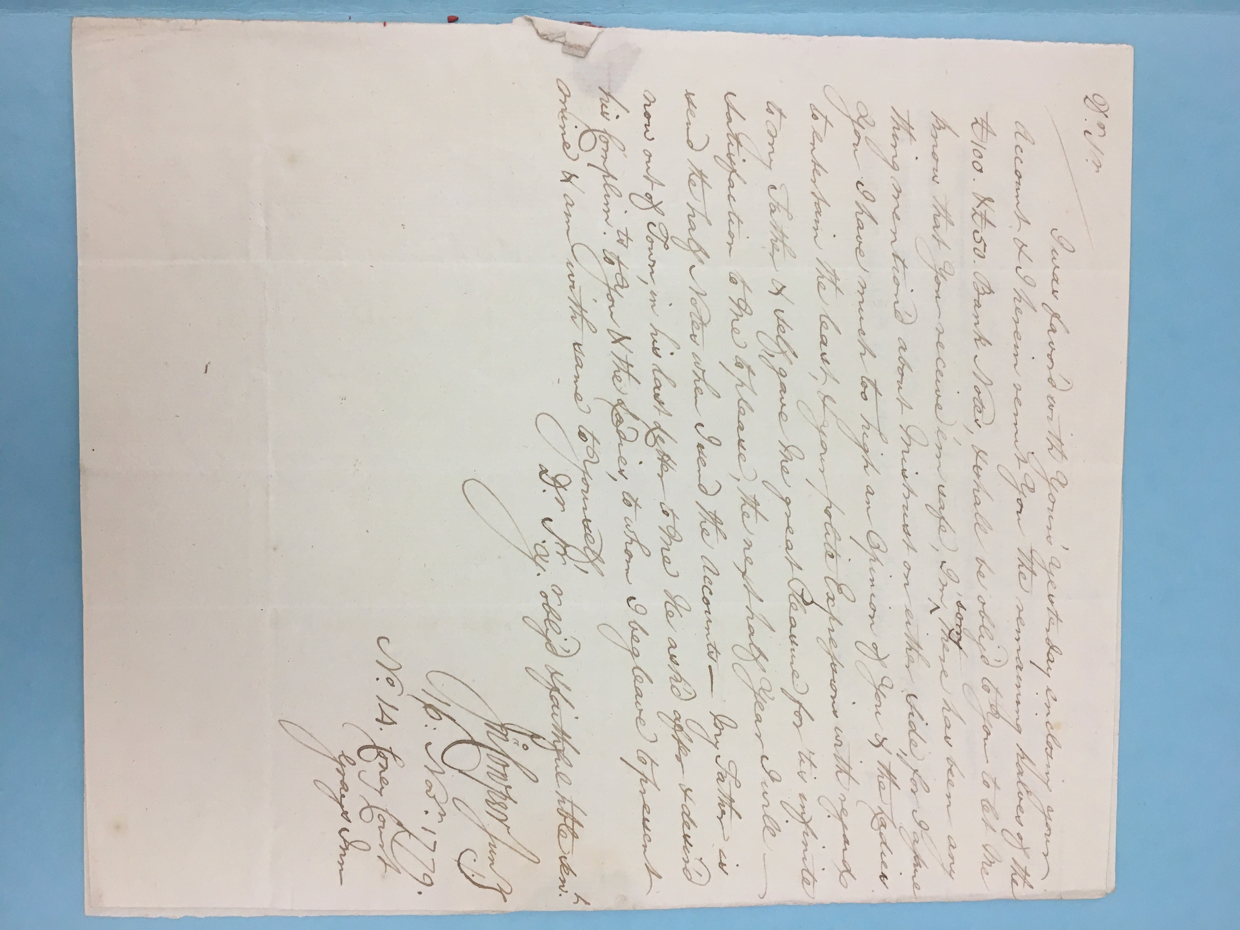 Image #1 of letter: John Cowper to Thomas Cooke, 16 November 1779
