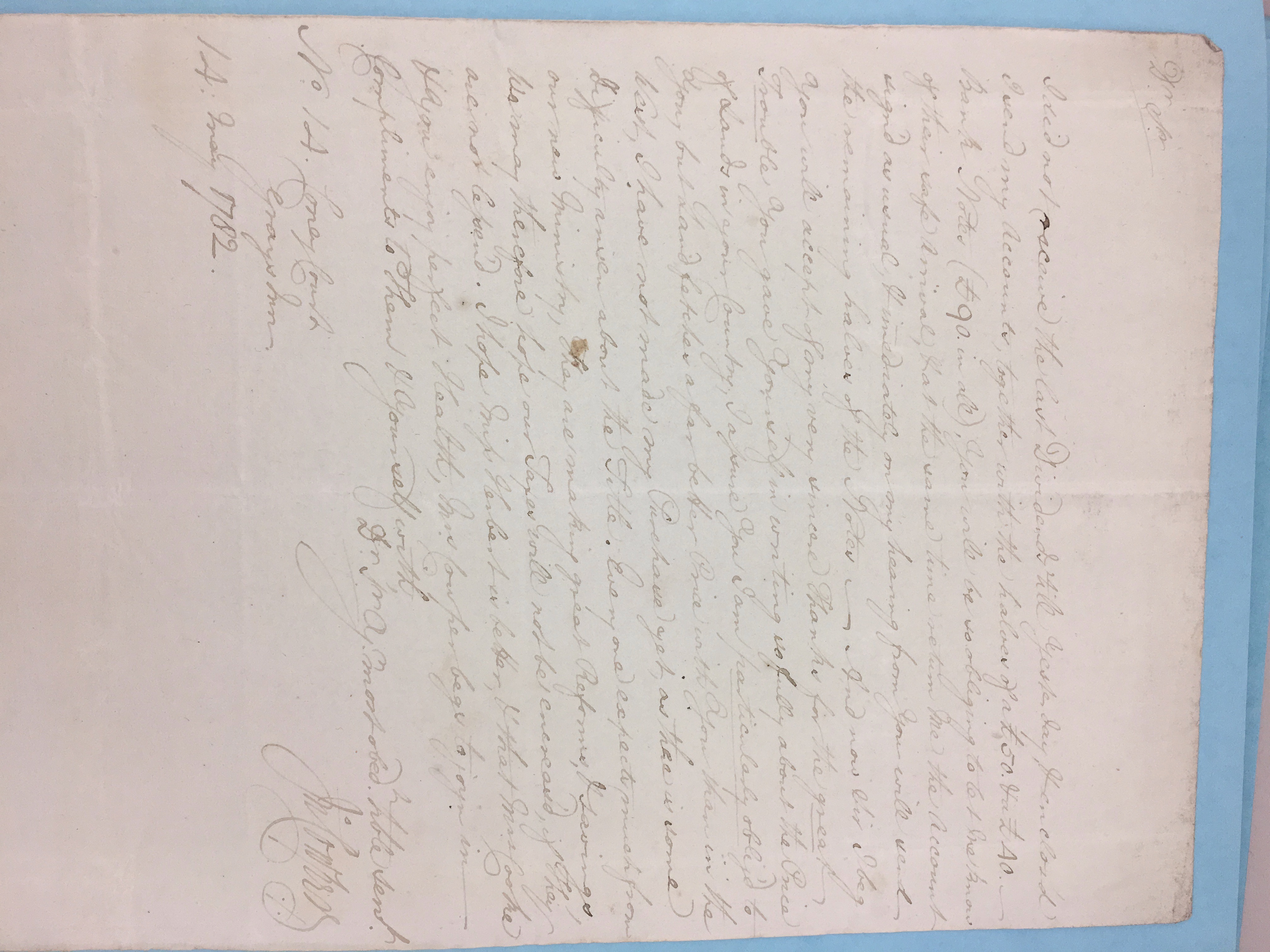 Image #1 of letter: John Cowper to Thomas Cooke, 14 May 1782