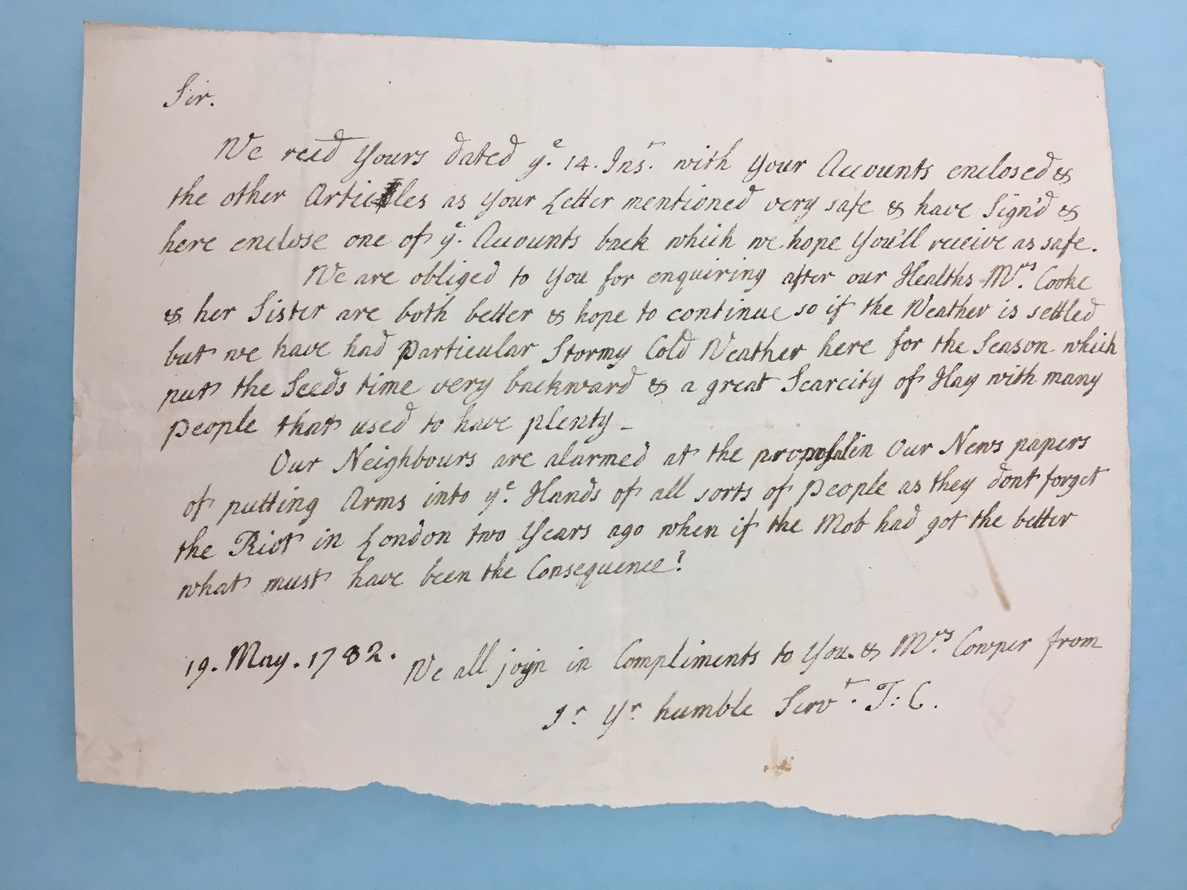 Image #2 of letter: John Cowper to Thomas Cooke, 14 May 1782