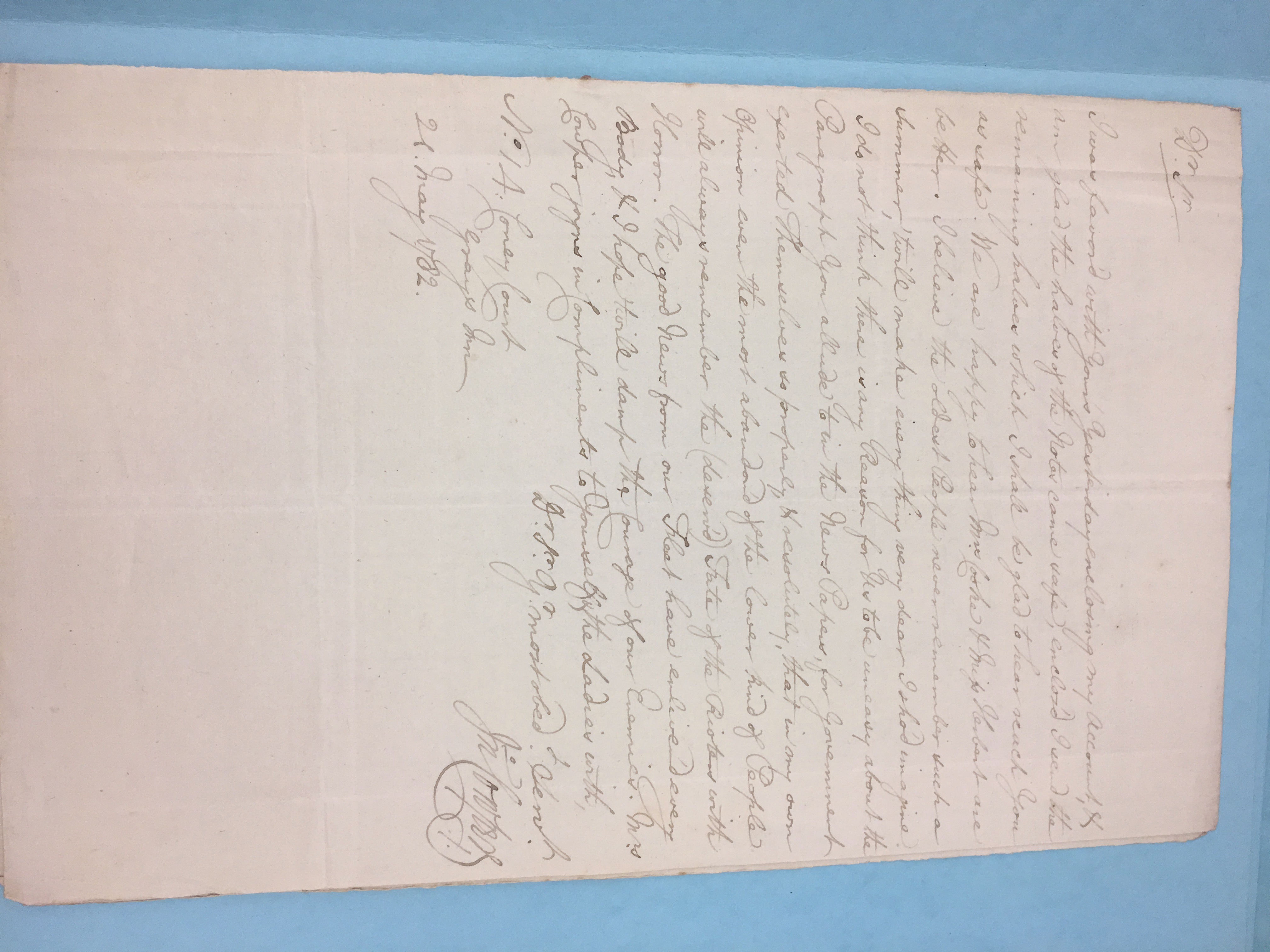 Image #1 of letter: John Cowper to Thomas Cooke, 21 May 1782