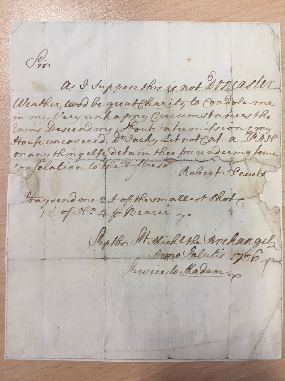 Image #1 of letter: Robert Newton to John Girdler, {?29 September} 1756