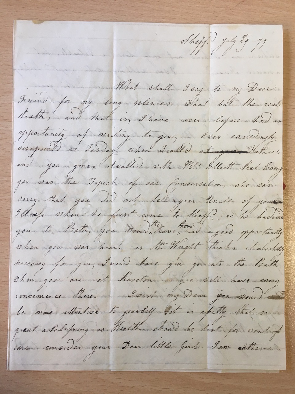 Image #1 of letter: M[ary] Moore to Ann Hare, 29 July 1779