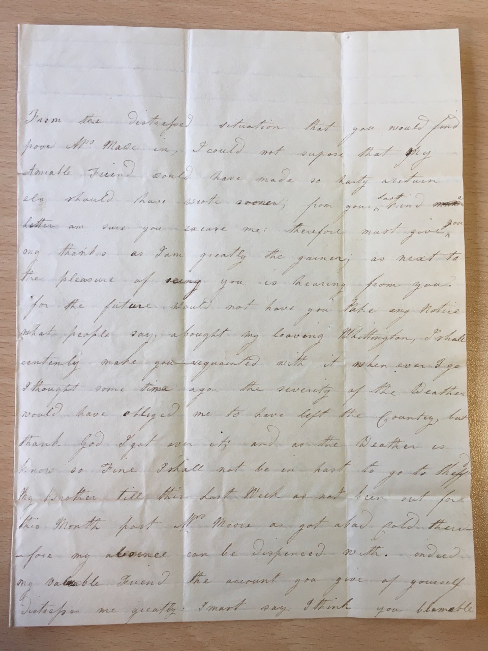 Image #1 of letter: M[ary] Moore to Ann Hare, c1780