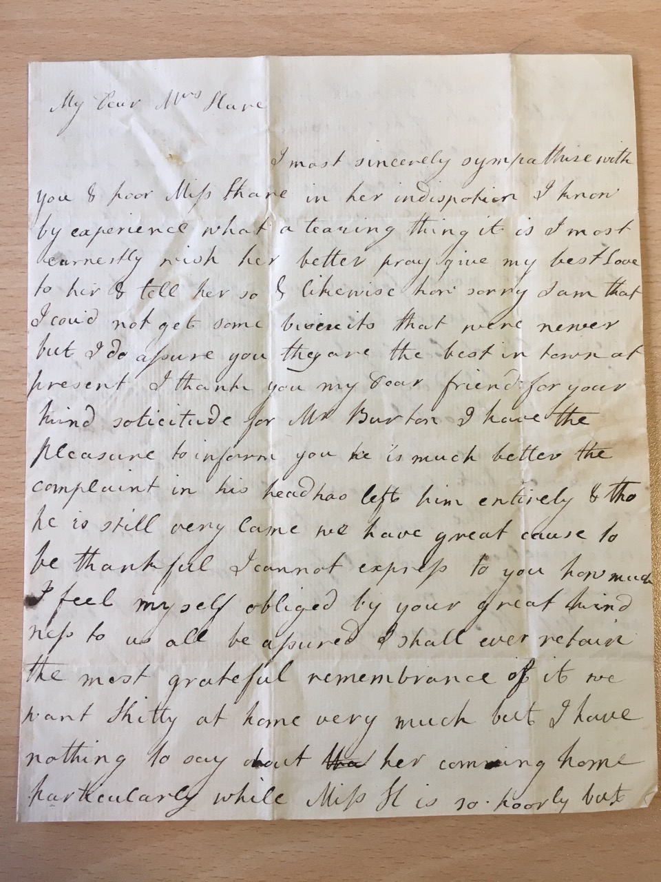 Image #1 of letter: M[ary?] Burton to Ann Hare, c1789-98
