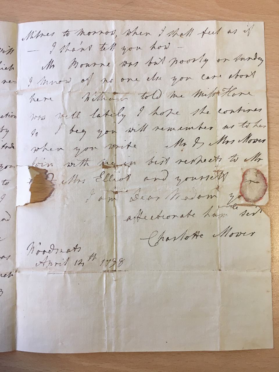 Image #3 of letter: Charlotte Mower to Ann Hare, 14 April 1798