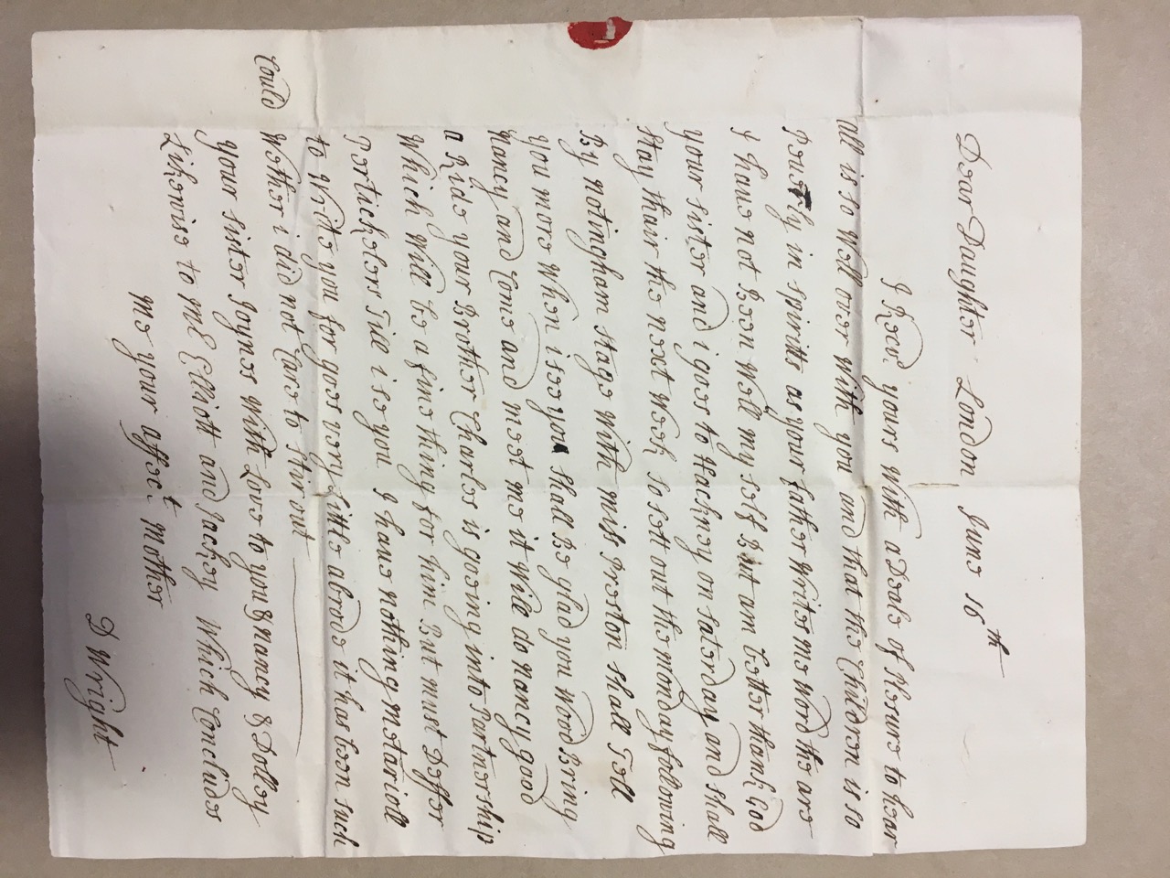 Image #1 of letter: Dorothy Wright to Catherine Elliott, 16 June