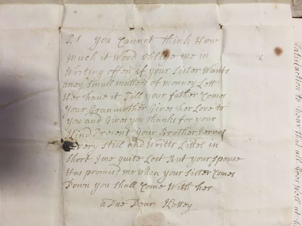 Image #3 of letter: Dorothy Wright to Catherine Elliott, 11 August 1743