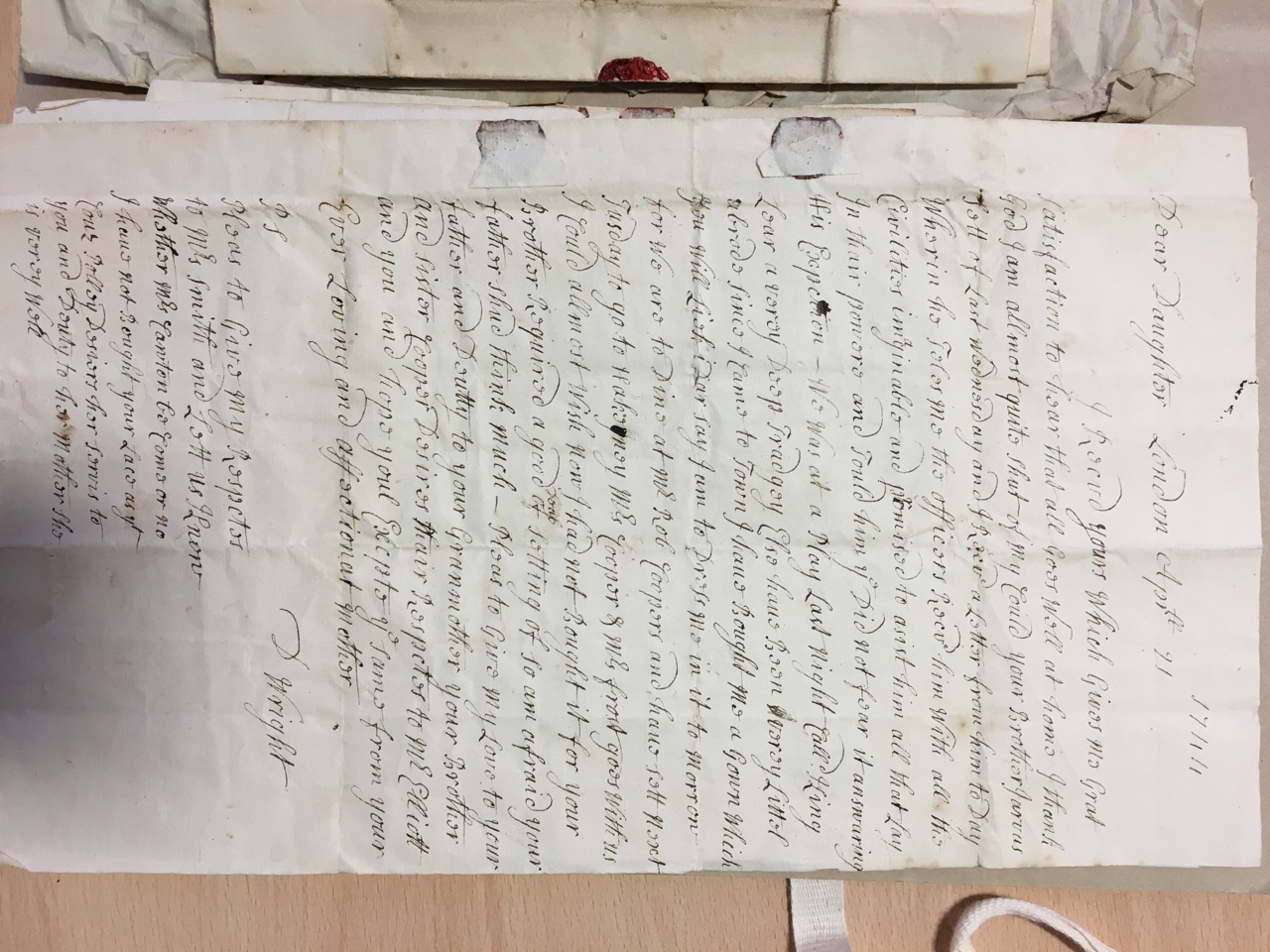 Image #1 of letter: Dorothy Wright to Catherine Elliott, 1 April 1744