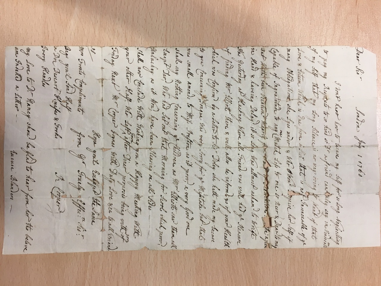 Image #1 of letter: Rebecca Cooper to Catherine Elliott, 1 July 1760