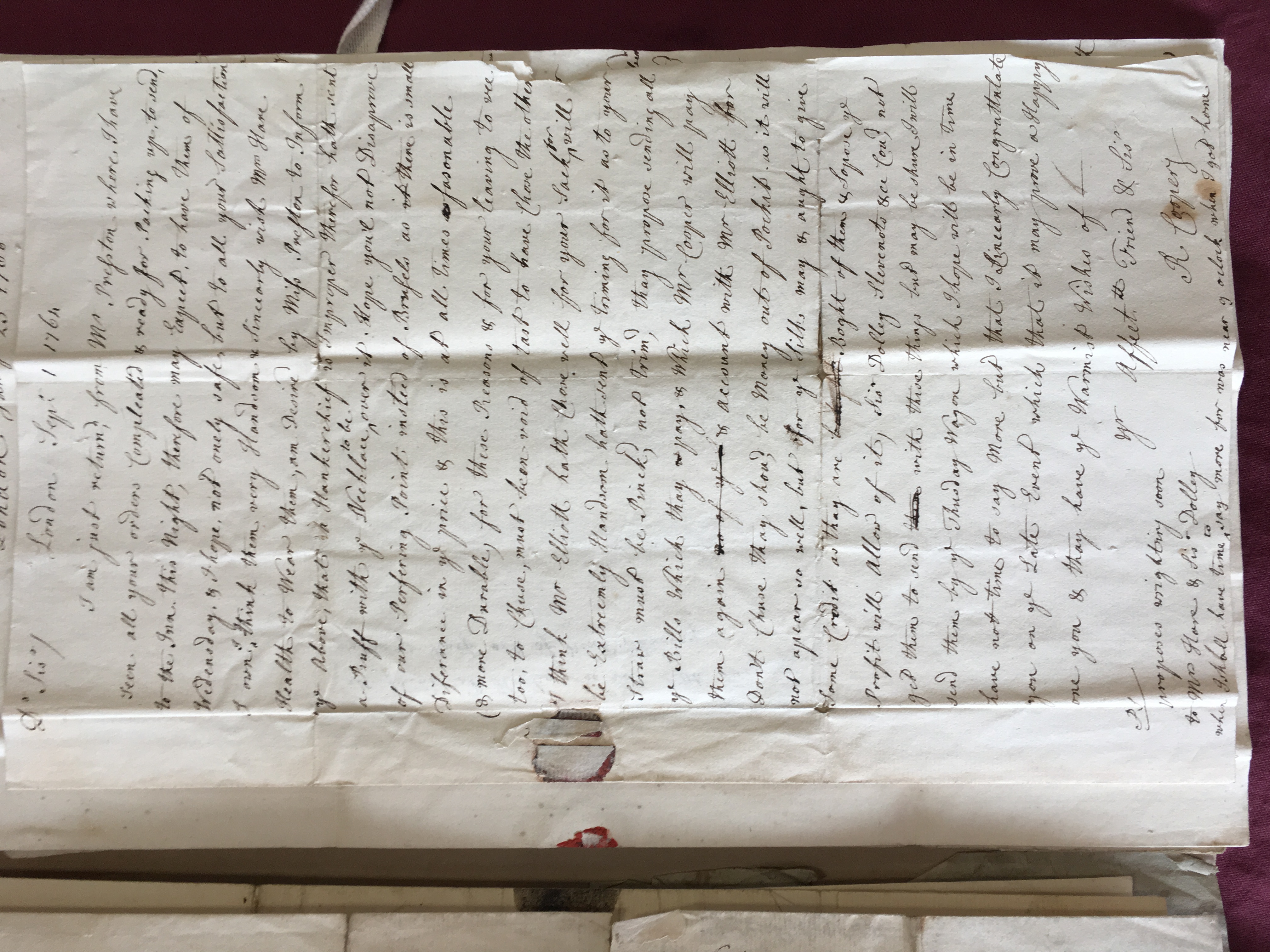 Image #1 of letter: Rebecca Cooper to Catherine Elliott, 1 September 1764