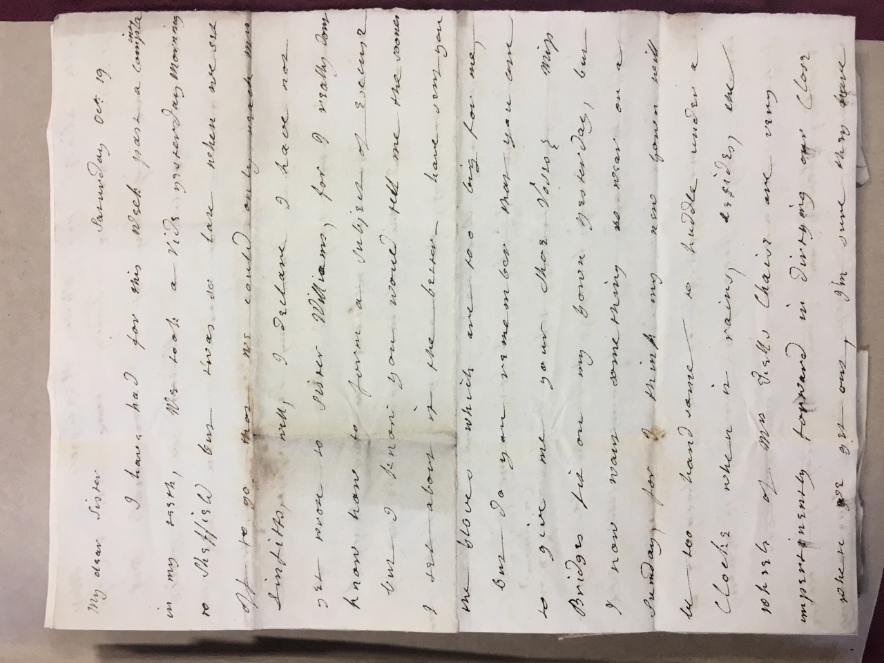 Image #1 of letter: Elizabeth Hare to Ann Hare, 19 October [?177?]
