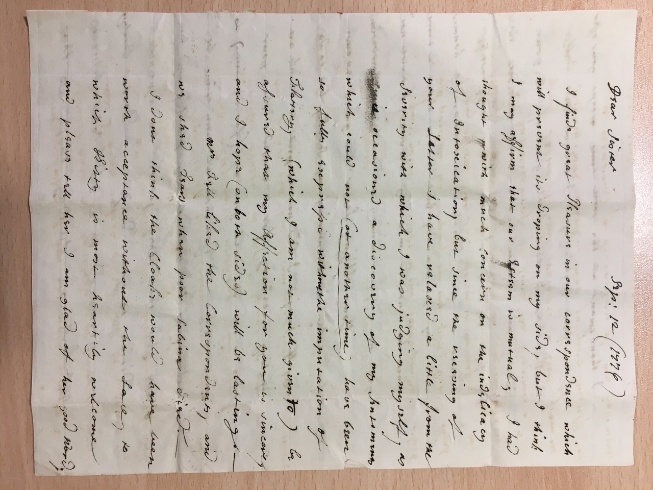 Image #1 of letter: Elizabeth Hare to Ann Hare, 12 September 1776
